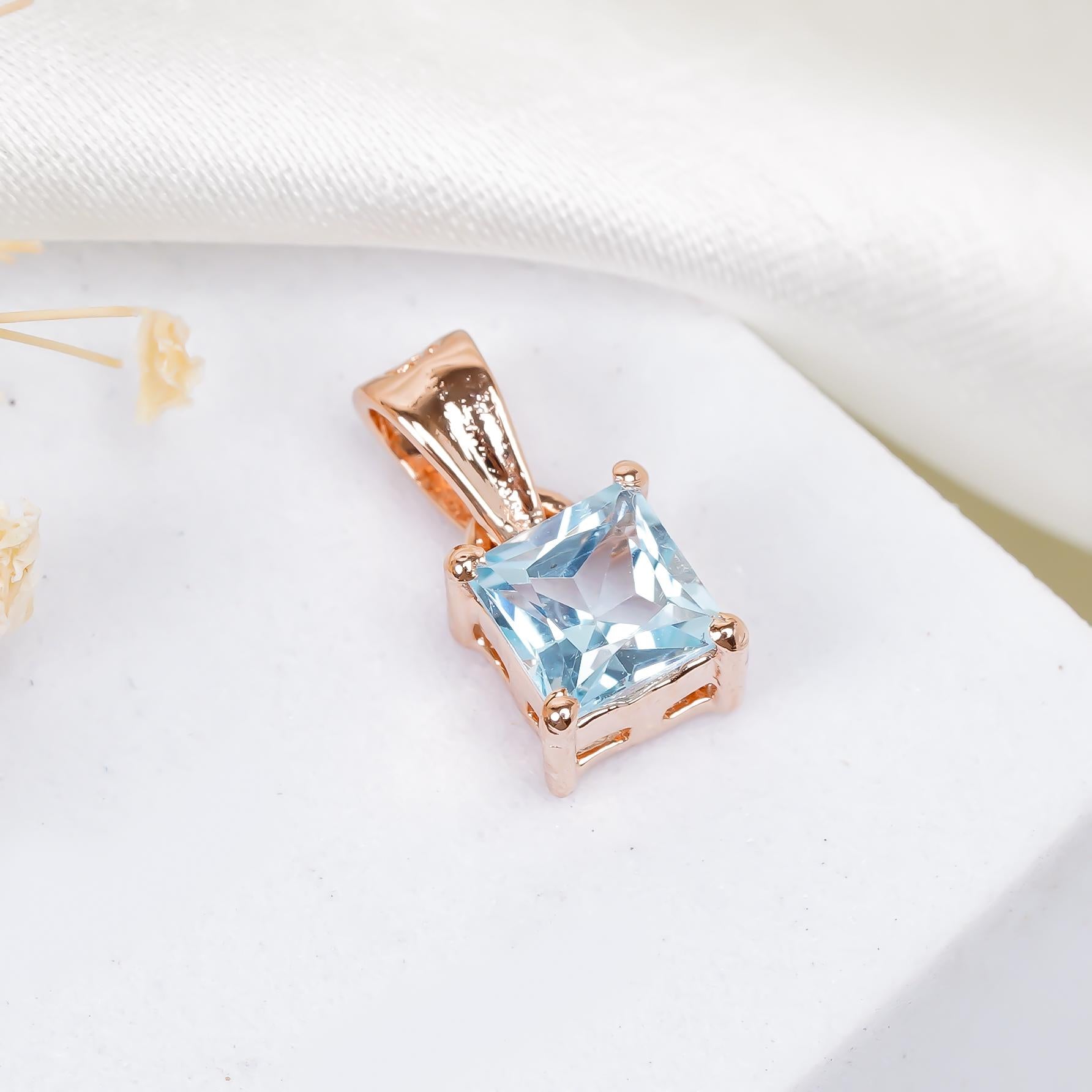 Sky Blue Topaz Pendant: 925 Sterling Silver, Square Gemstone (5mm)