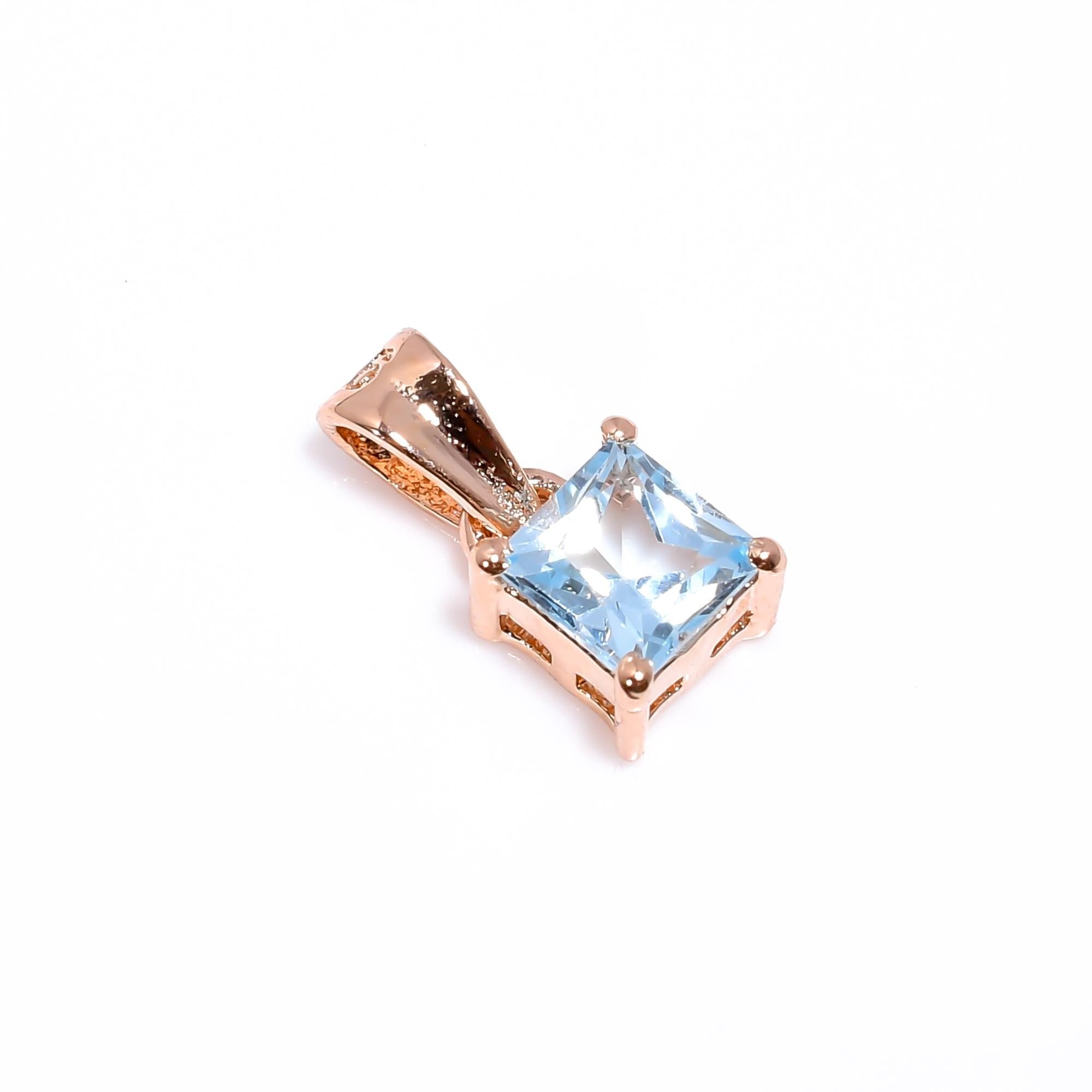 Sky Blue Topaz Pendant: 925 Sterling Silver, Square Gemstone (5mm)