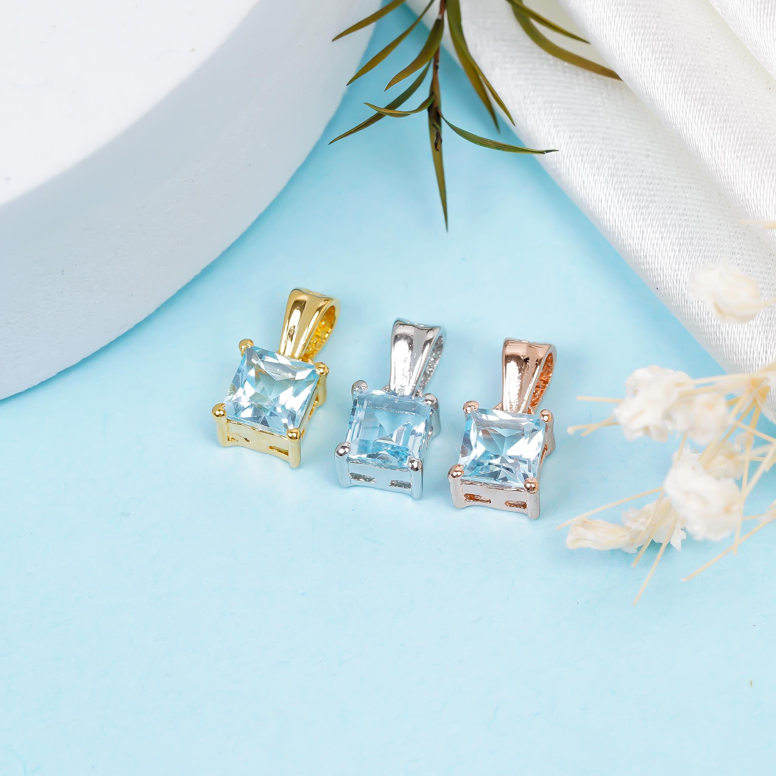 Sky Blue Topaz Pendant: 925 Sterling Silver, Square Gemstone (5mm)