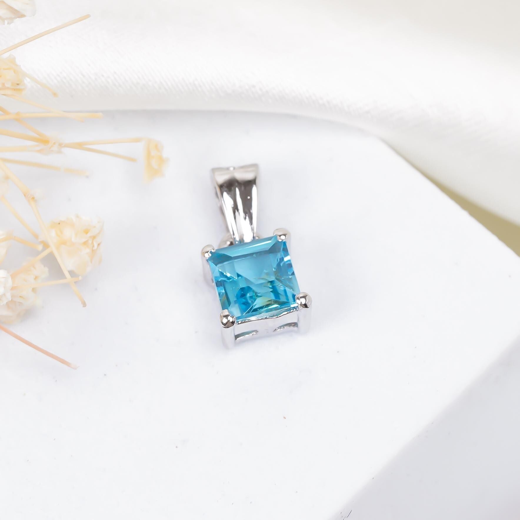 Swiss Blue Topaz Pendant: 925 Sterling Silver, Handmade Jewelry
