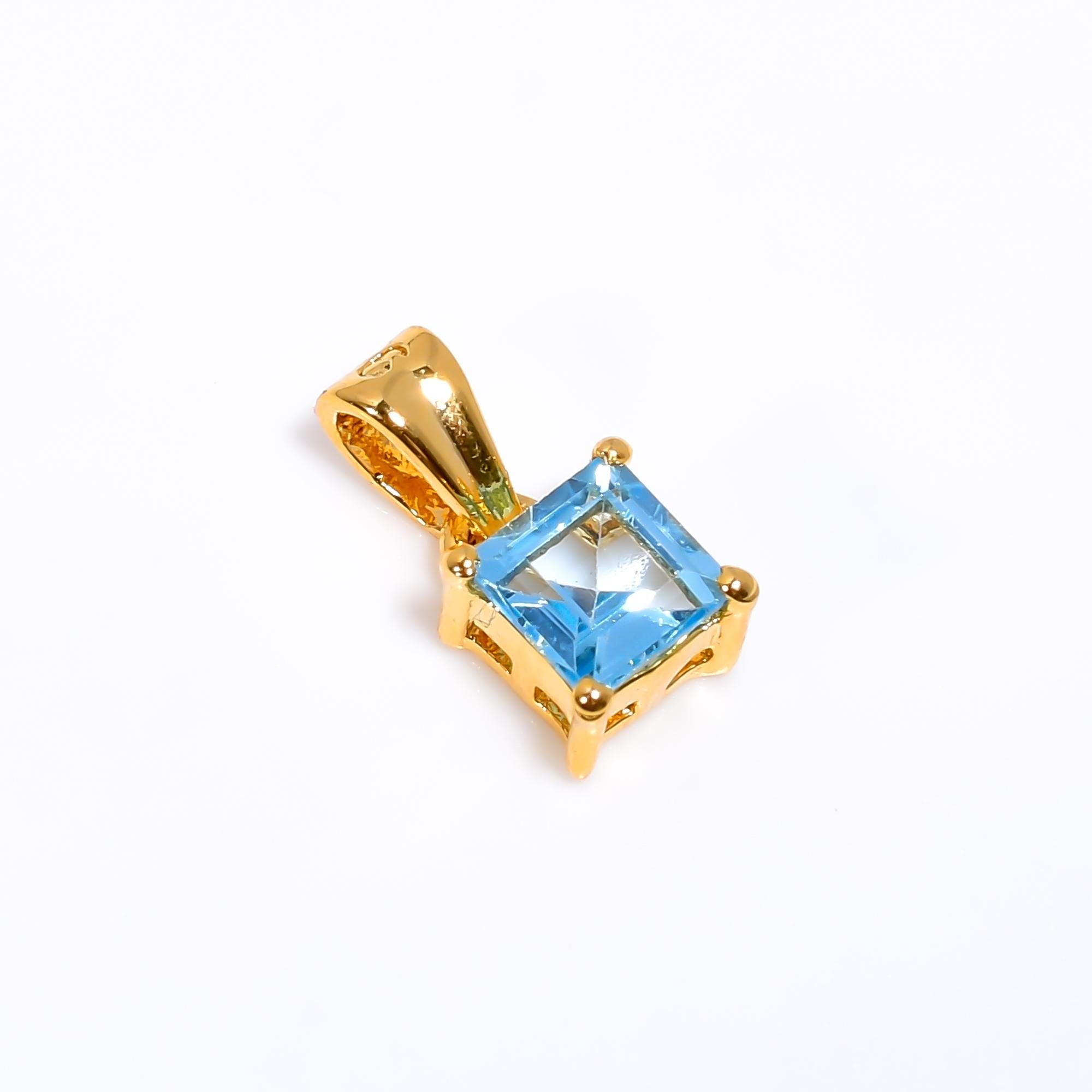 Swiss Blue Topaz Pendant: 925 Sterling Silver, Handmade Jewelry