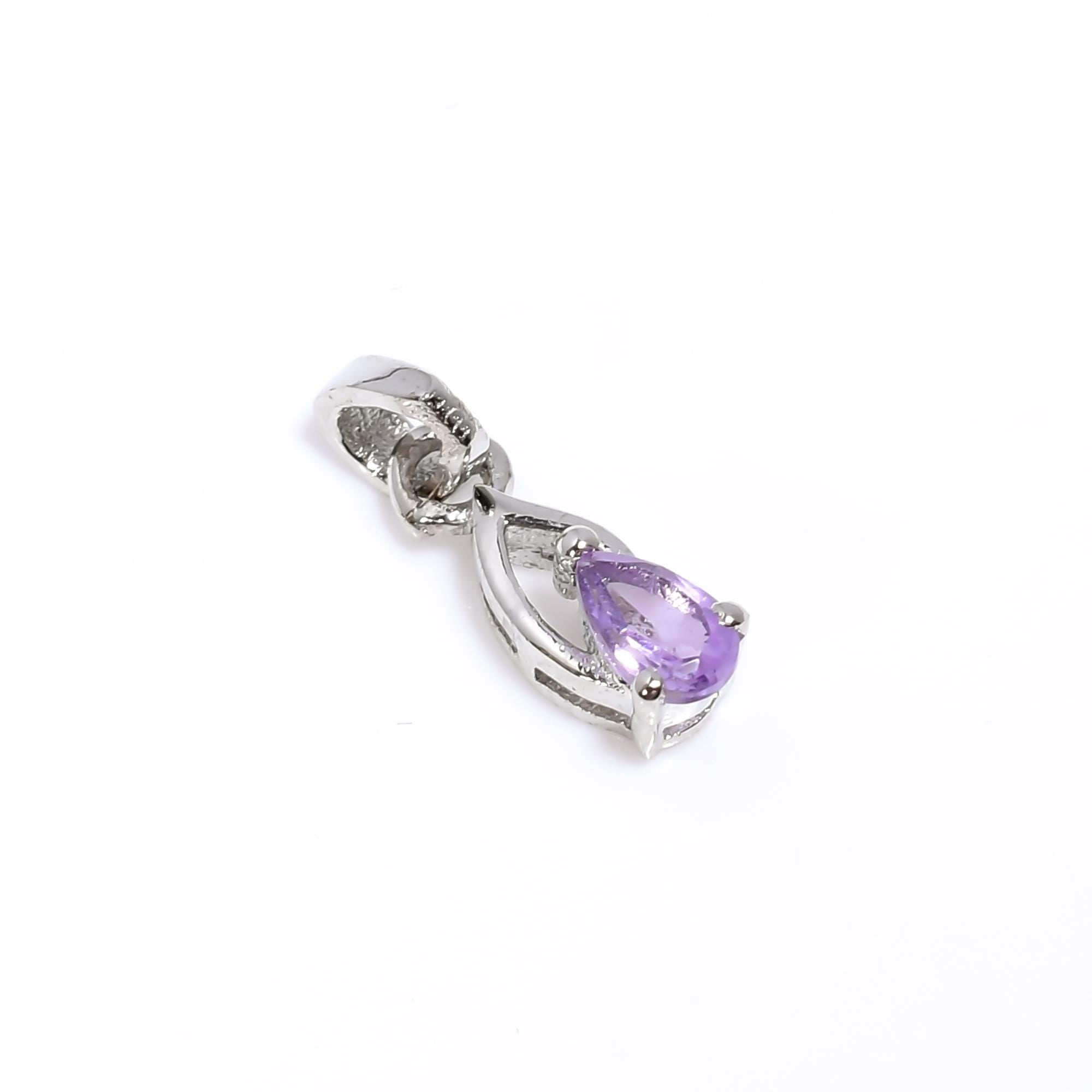 Handmade Amethyst Pear Pendant: 925 Sterling Silver, February Birthstone