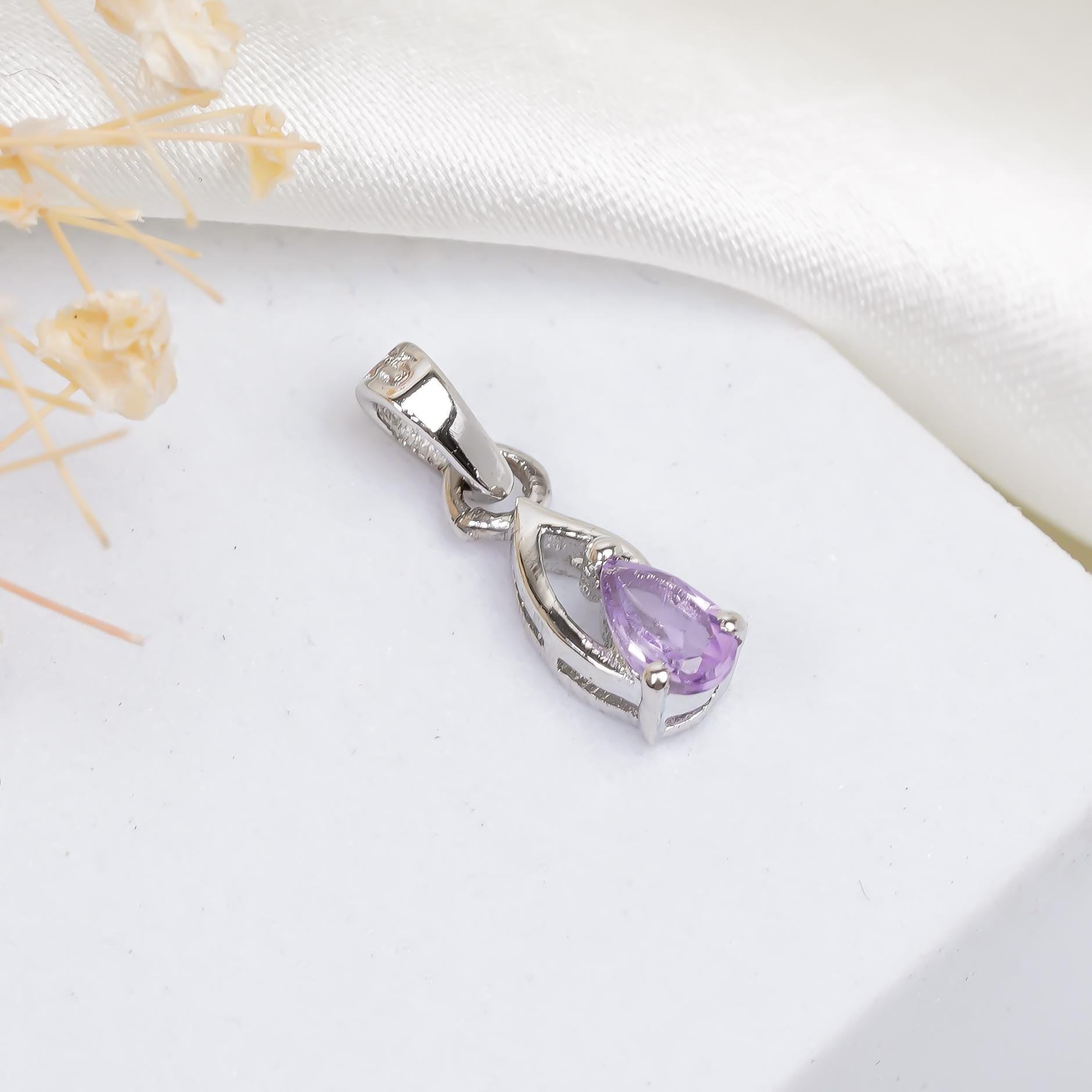 Handmade Amethyst Pear Pendant: 925 Sterling Silver, February Birthstone