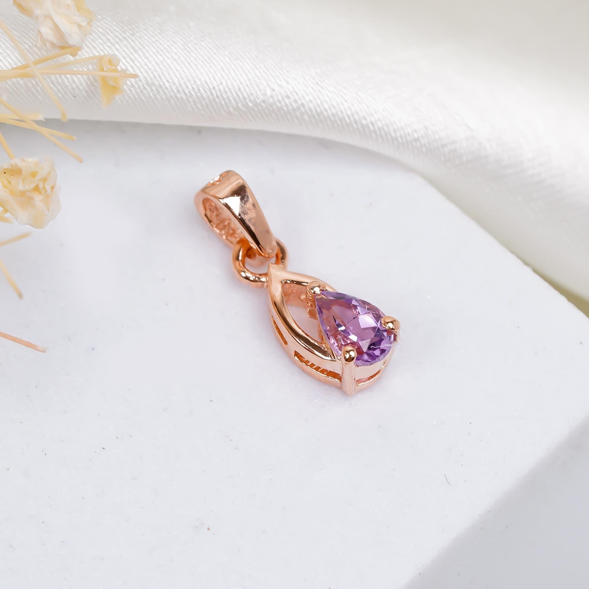 Handmade Amethyst Pear Pendant: 925 Sterling Silver, February Birthstone