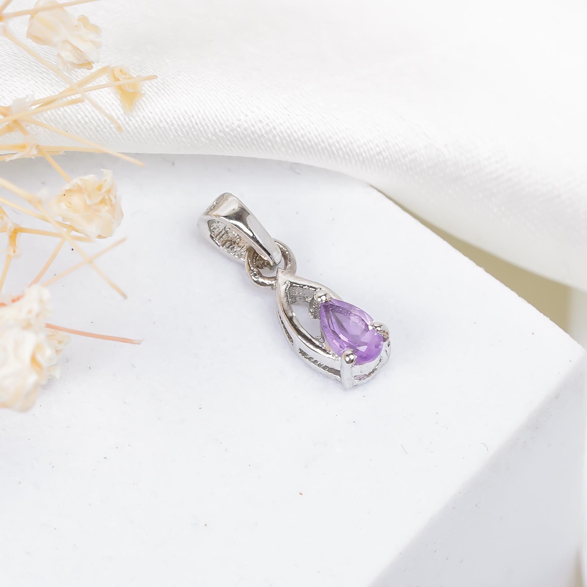 Handmade Pink Amethyst Pendant: 925 Silver Pear Jewelry