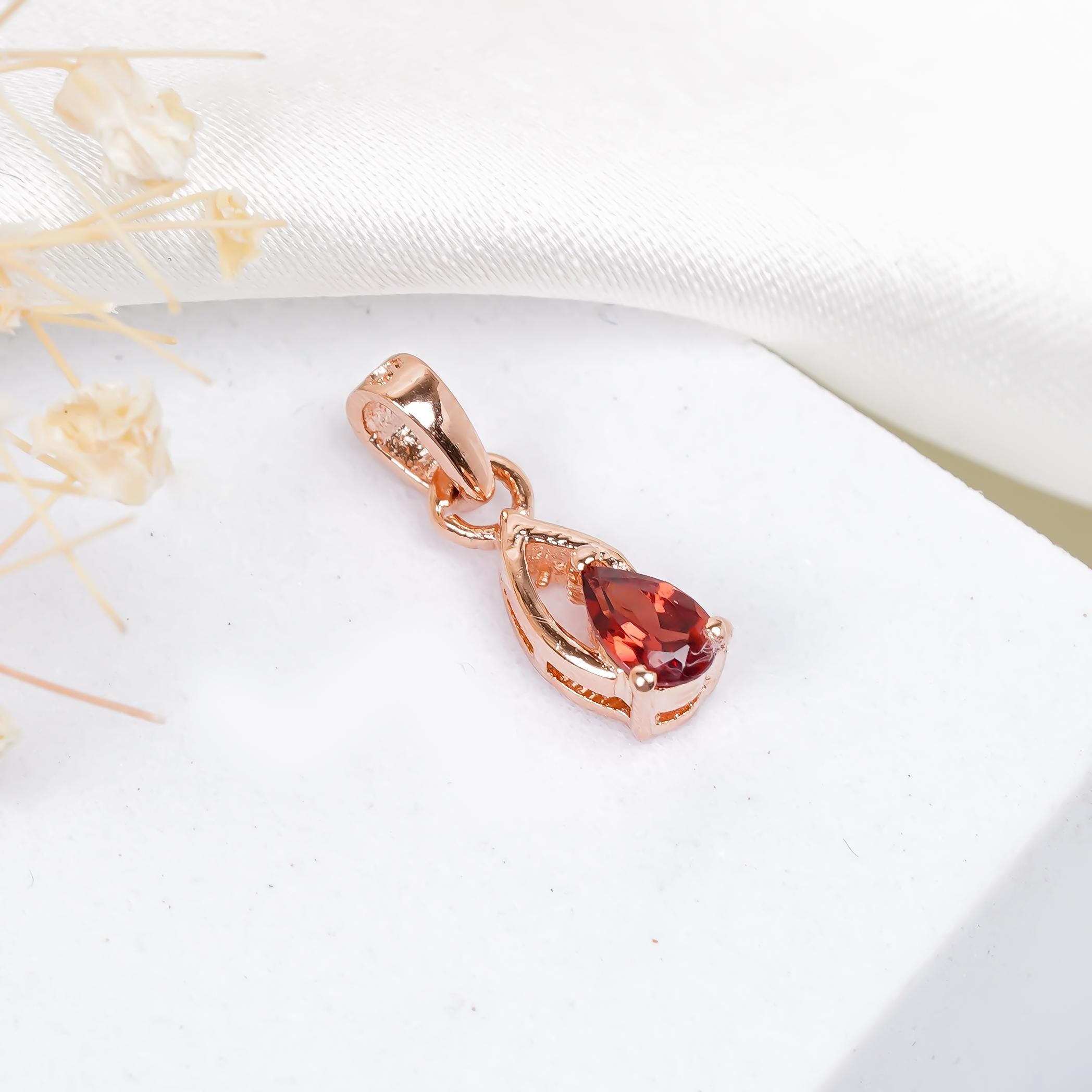 Garnet Pendant: Handmade 925 Sterling Silver Pear Gemstone (3x5mm)