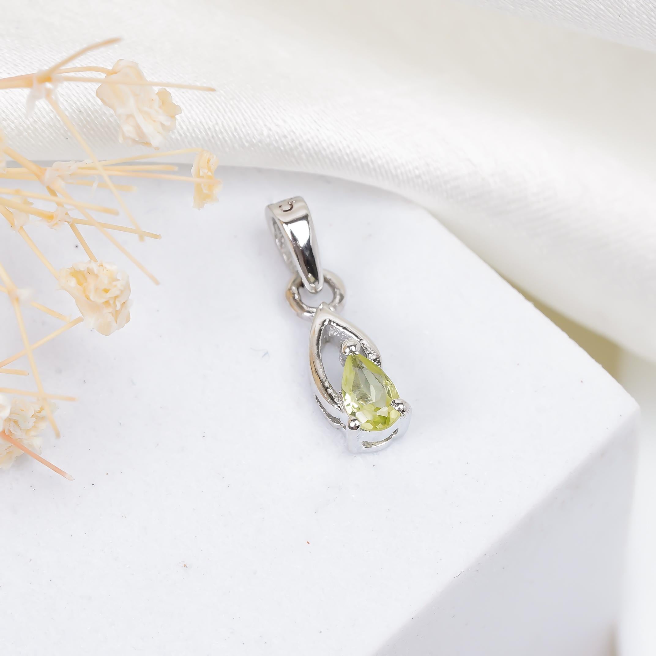 Pear Cut Peridot Pendant: Handmade Sterling Silver Gemstone Jewelry