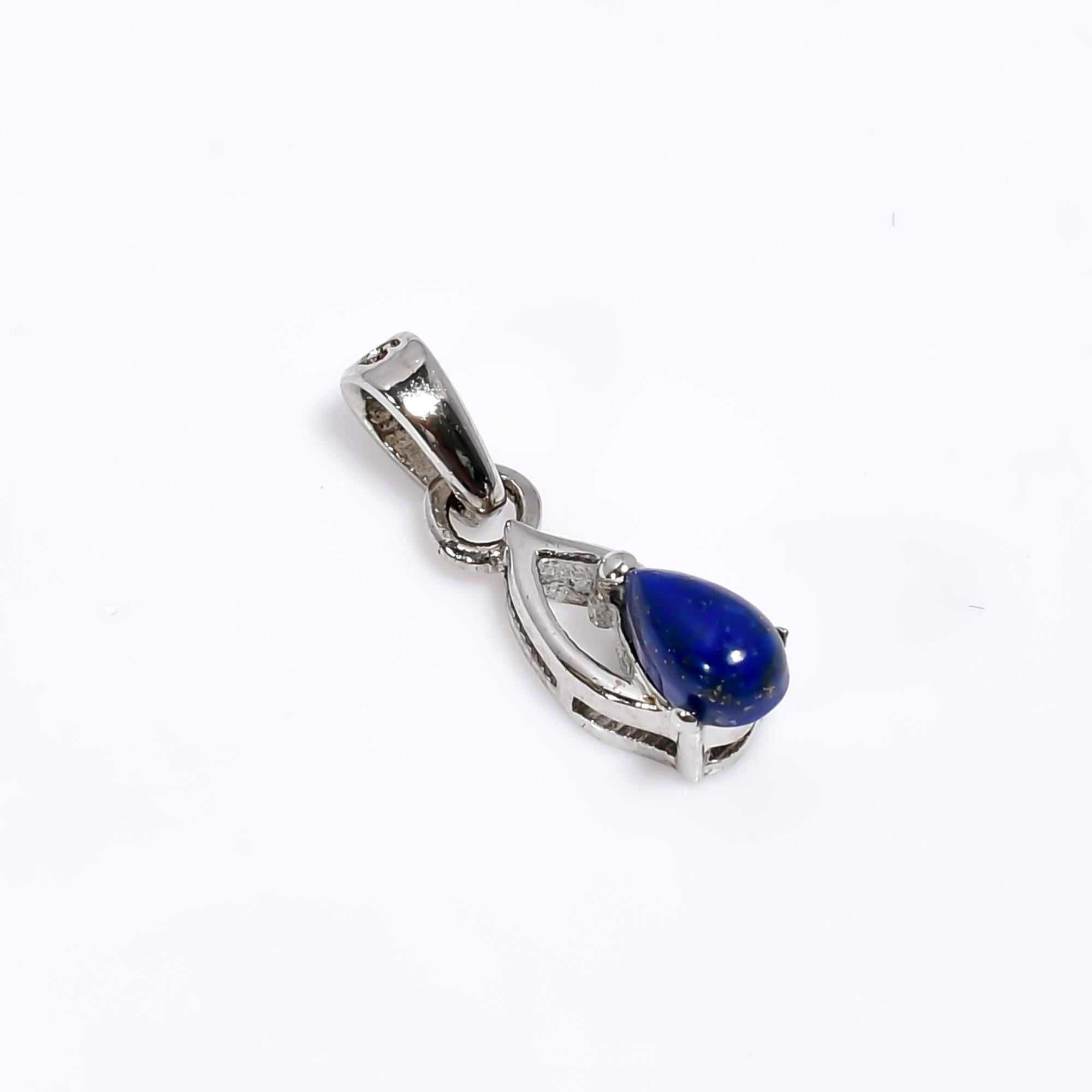 Handmade Lapis Lazuli 925 Sterling Silver Pear Pendant