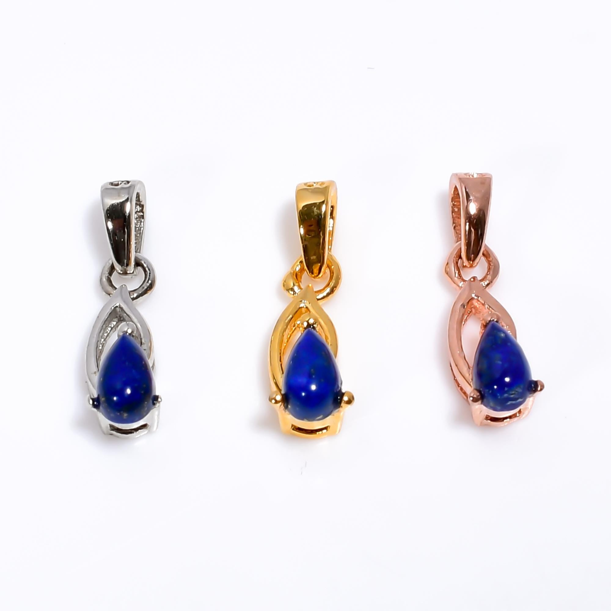 Handmade Lapis Lazuli 925 Sterling Silver Pear Pendant