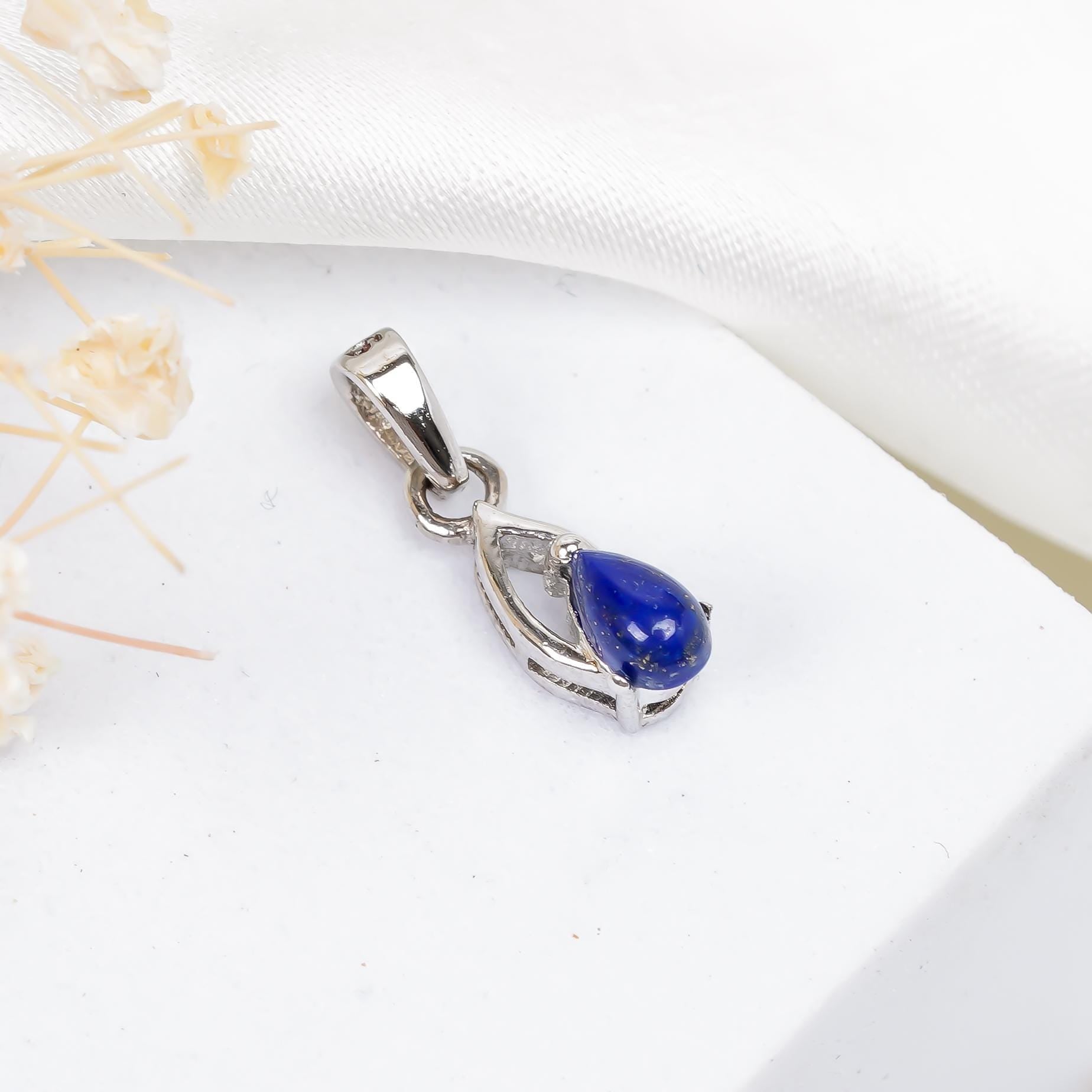 Handmade Lapis Lazuli 925 Sterling Silver Pear Pendant