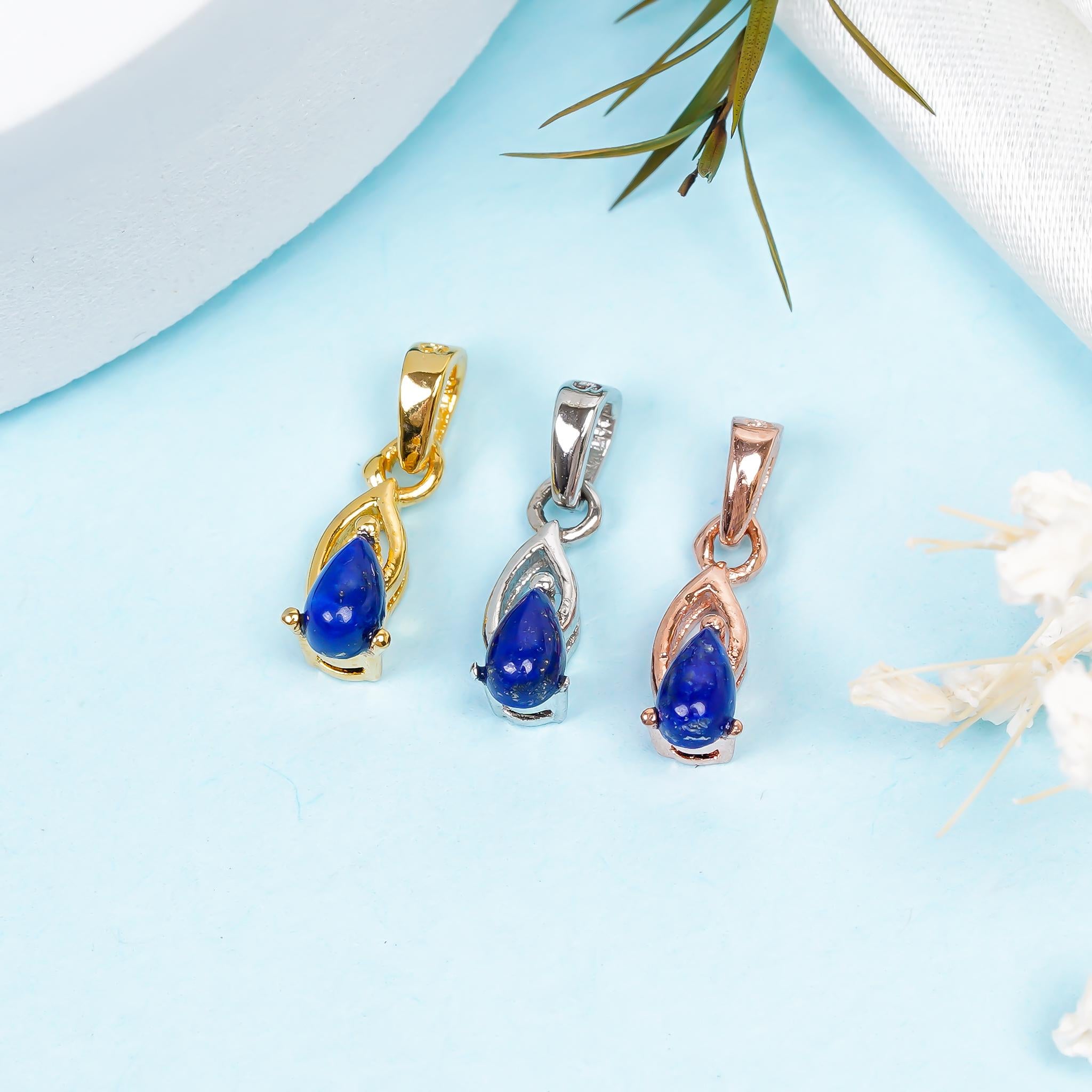 Handmade Lapis Lazuli 925 Sterling Silver Pear Pendant