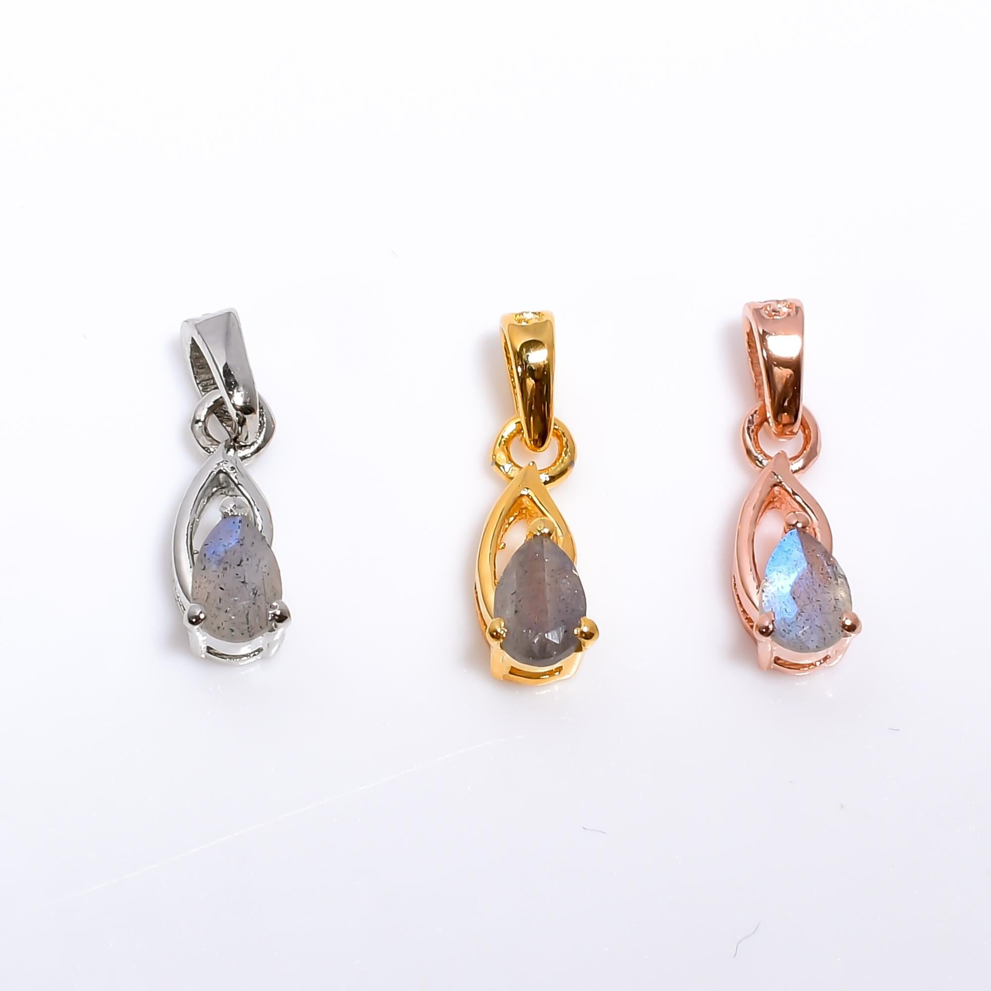 Blue Fire Labradorite 925 Sterling Silver Pear Pendant