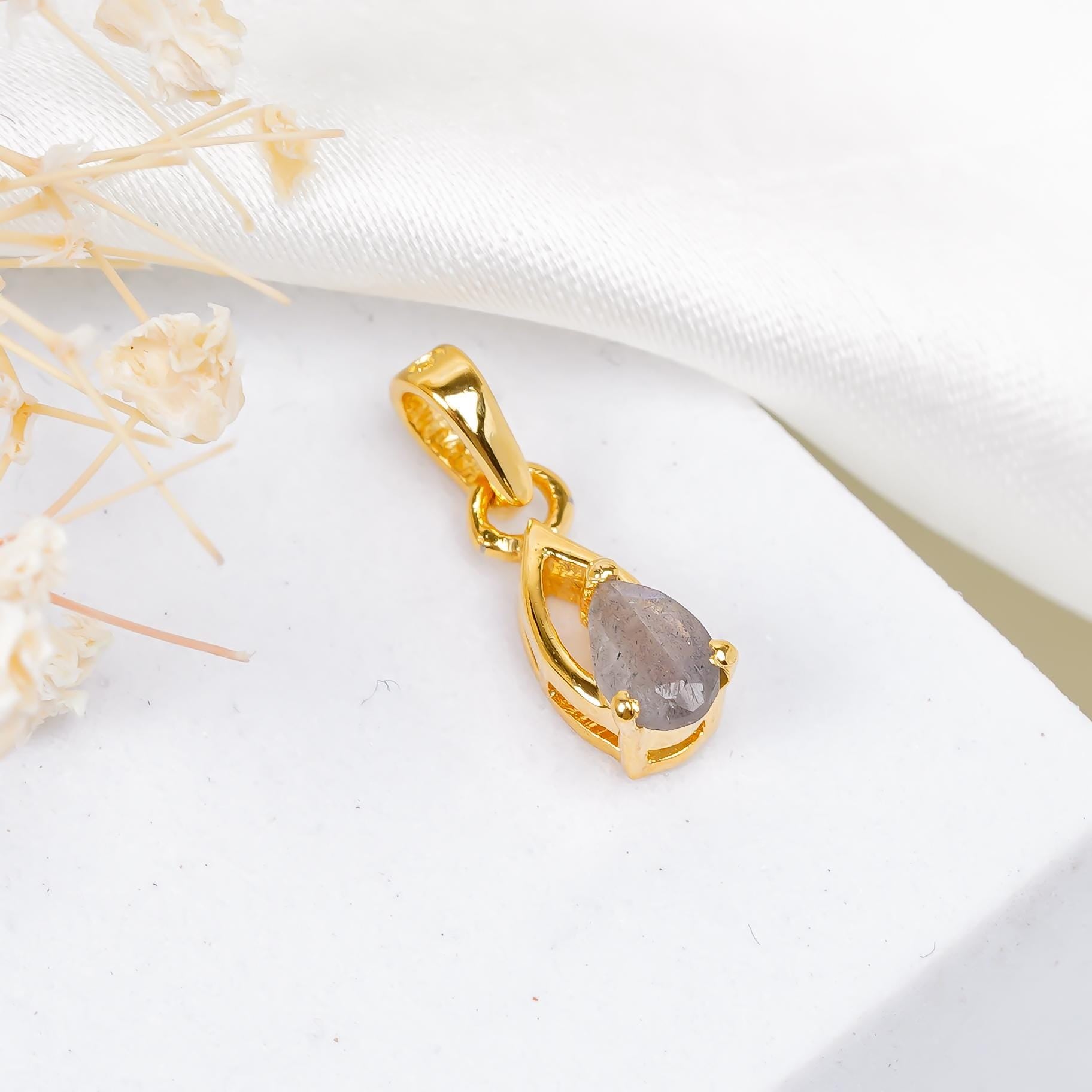 Blue Fire Labradorite 925 Sterling Silver Pear Pendant