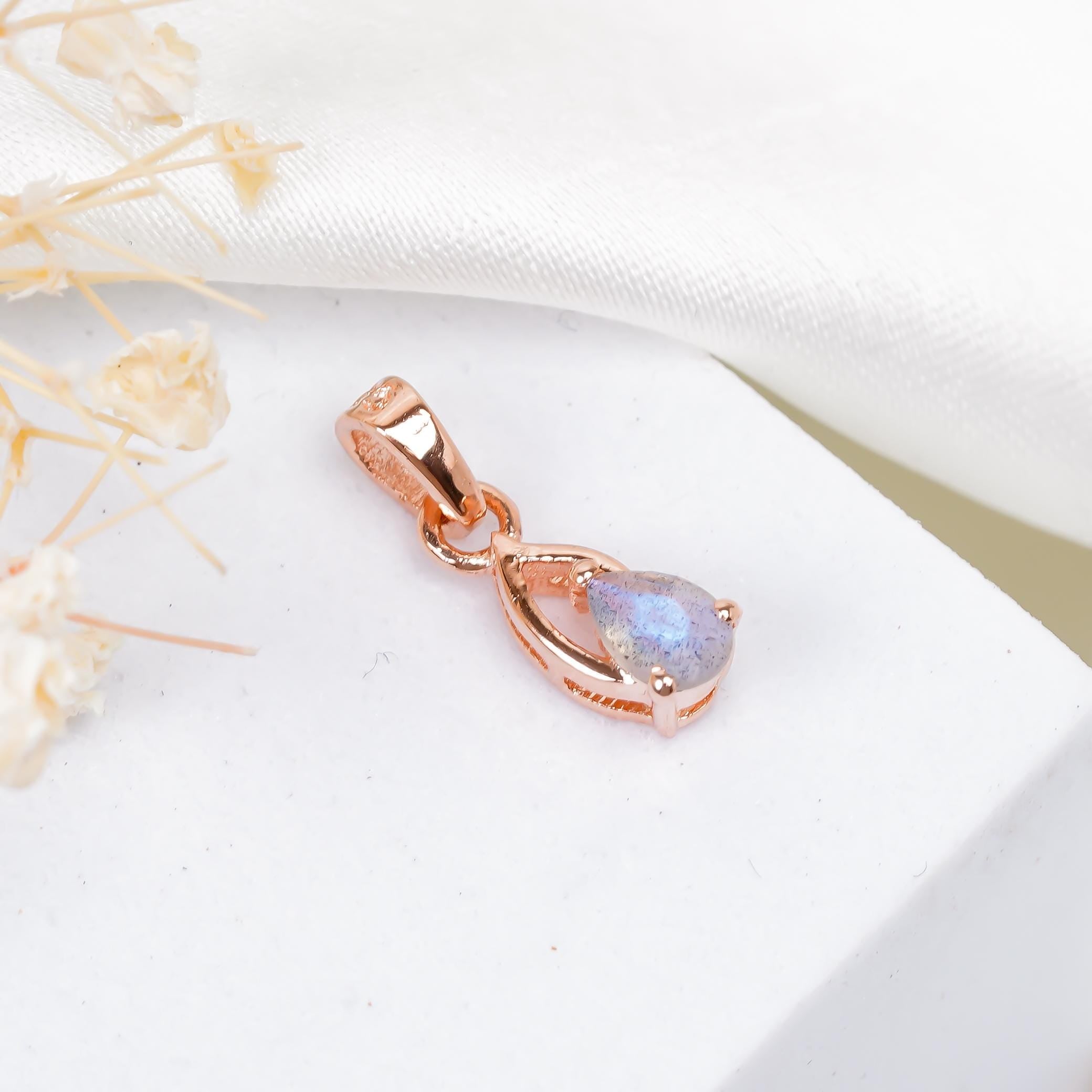 Blue Fire Labradorite 925 Sterling Silver Pear Pendant