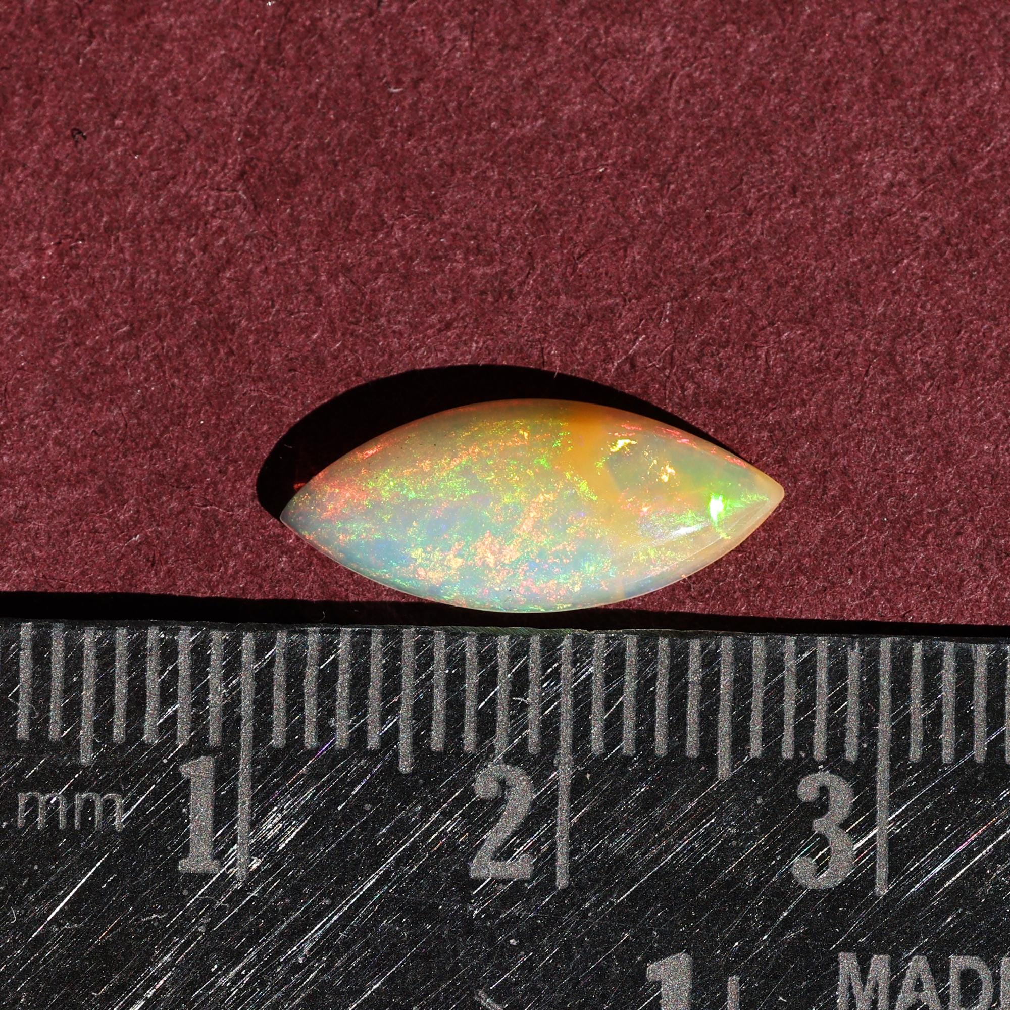 1.56 Carat Marquise White Ethiopian Opal Cabochon: Fire Opal Gemstone