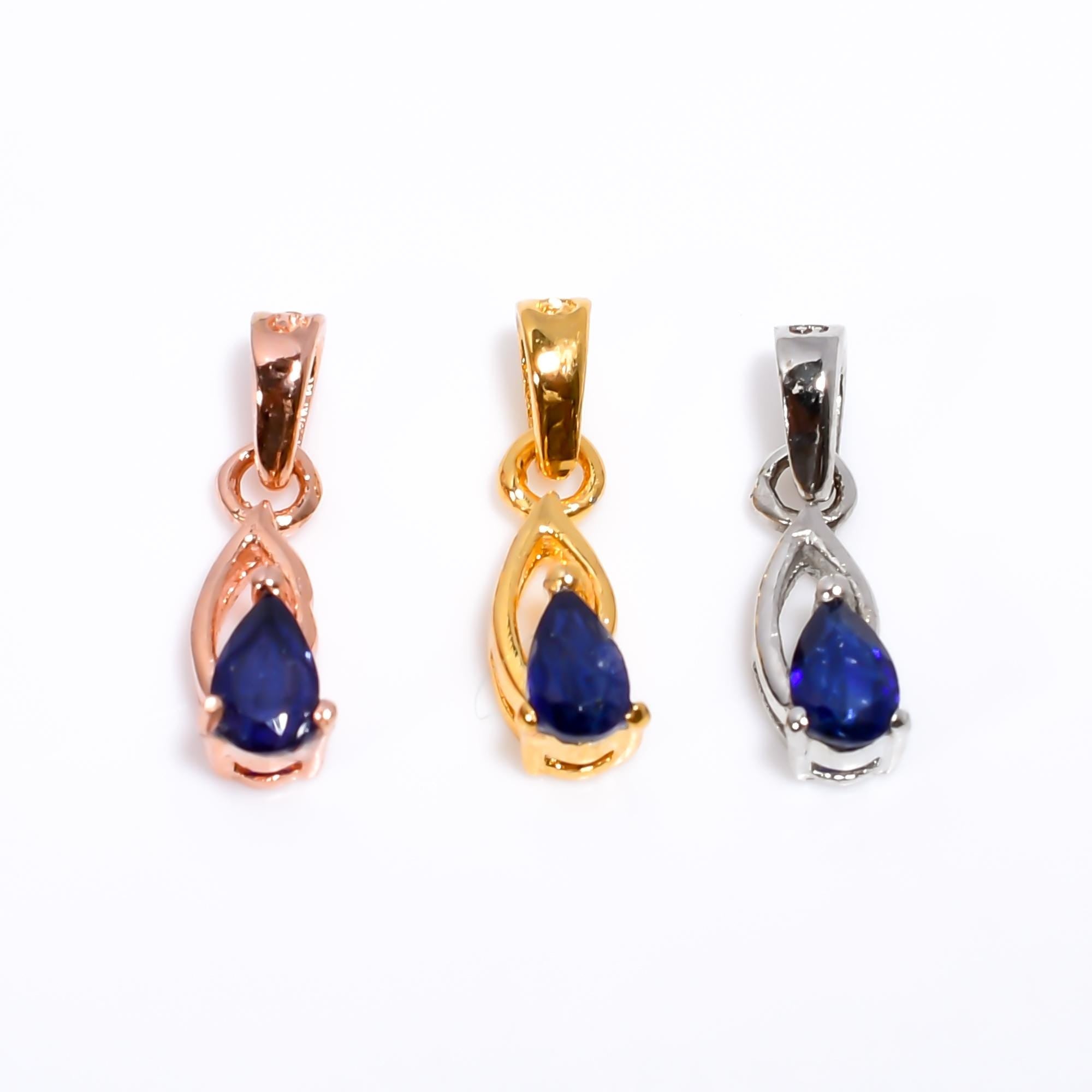 Handmade Pear Blue Sapphire Pendant: 925 Sterling Silver Gemstone Jewelry