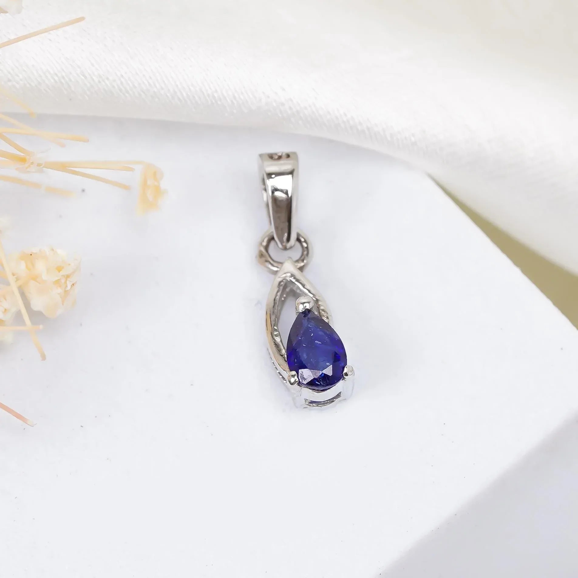 Handmade Pear Blue Sapphire Pendant: 925 Sterling Silver Gemstone Jewelry Jewelry