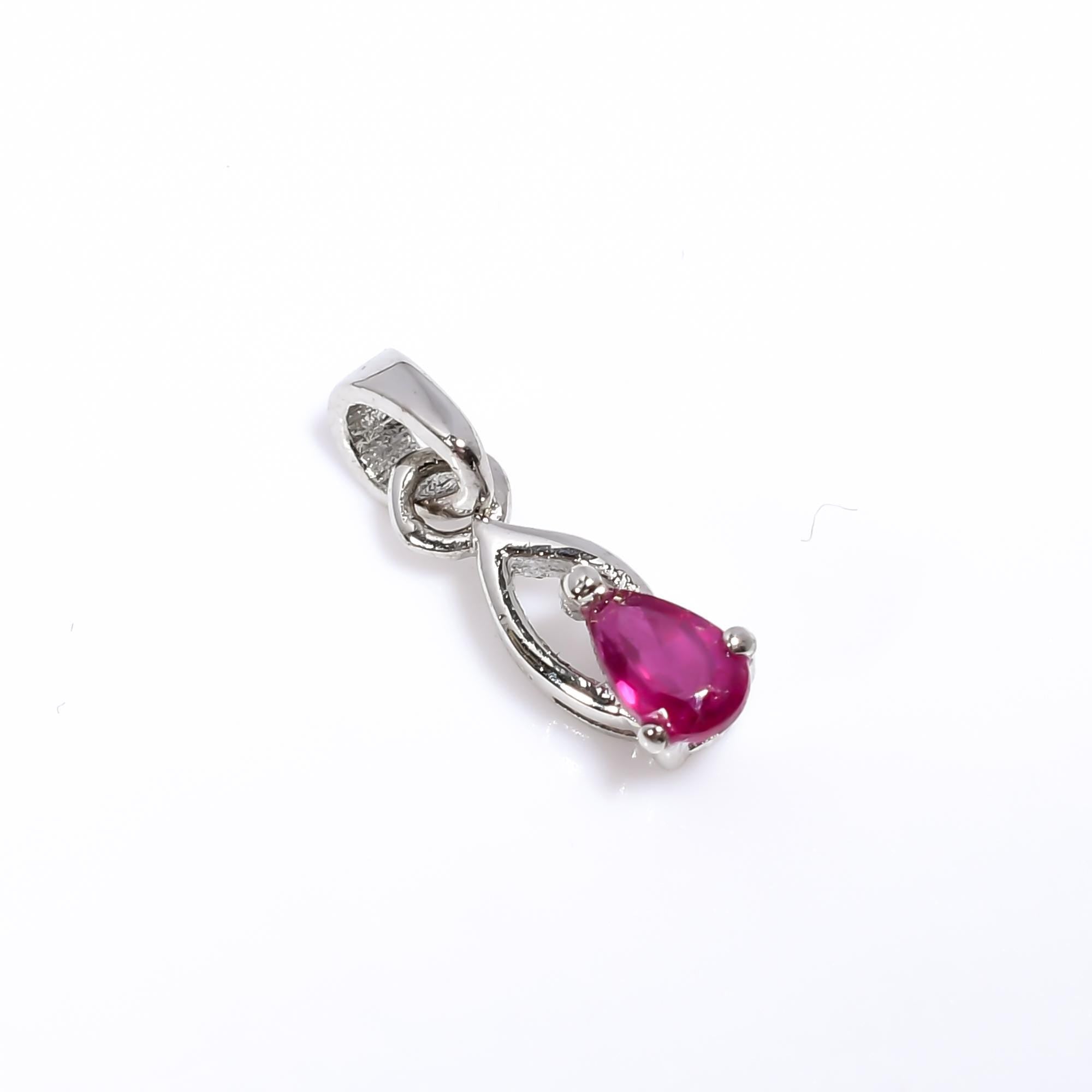 Tiny Ruby Pear Pendant: 925 Sterling Silver July Birthstone