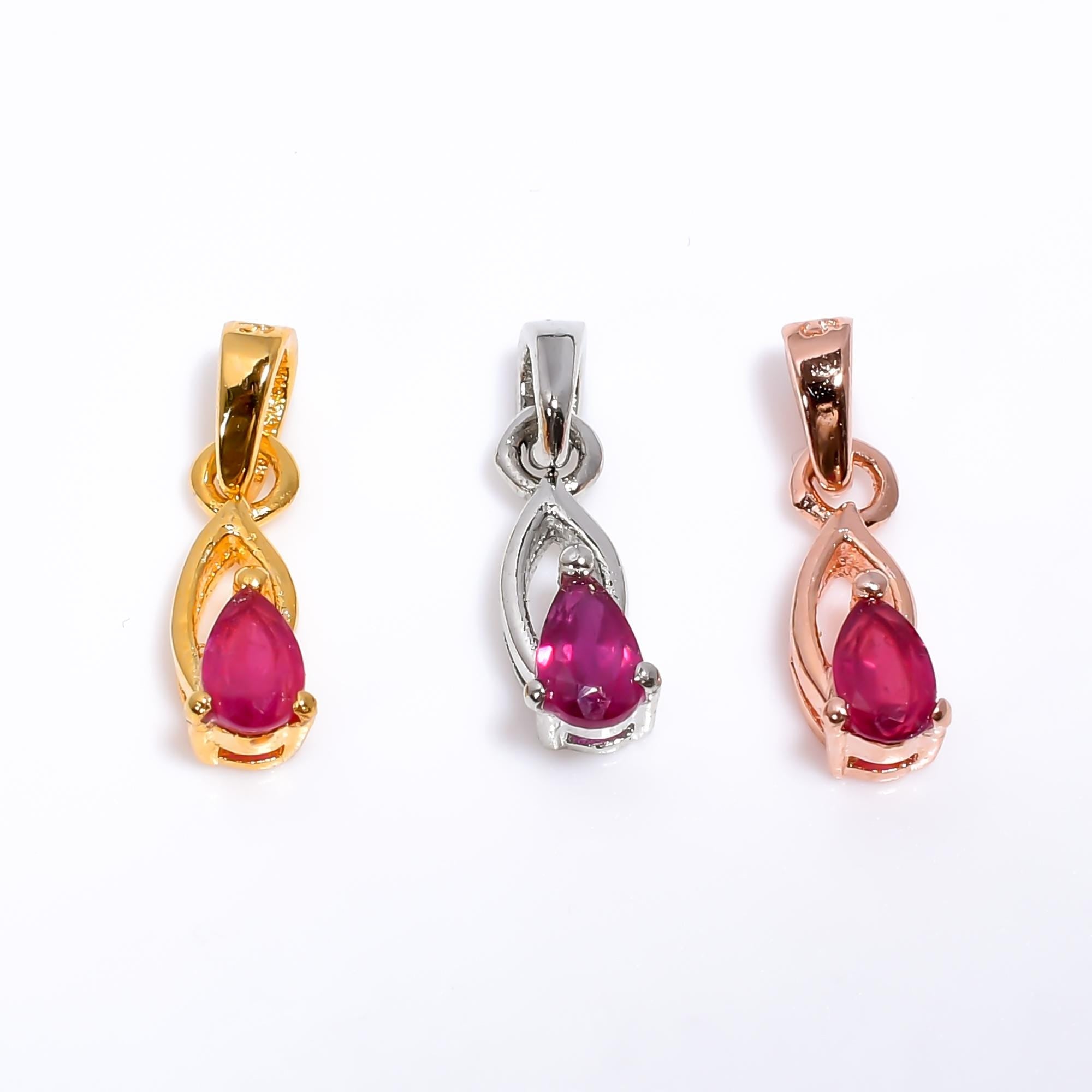 Tiny Ruby Pear Pendant: 925 Sterling Silver July Birthstone