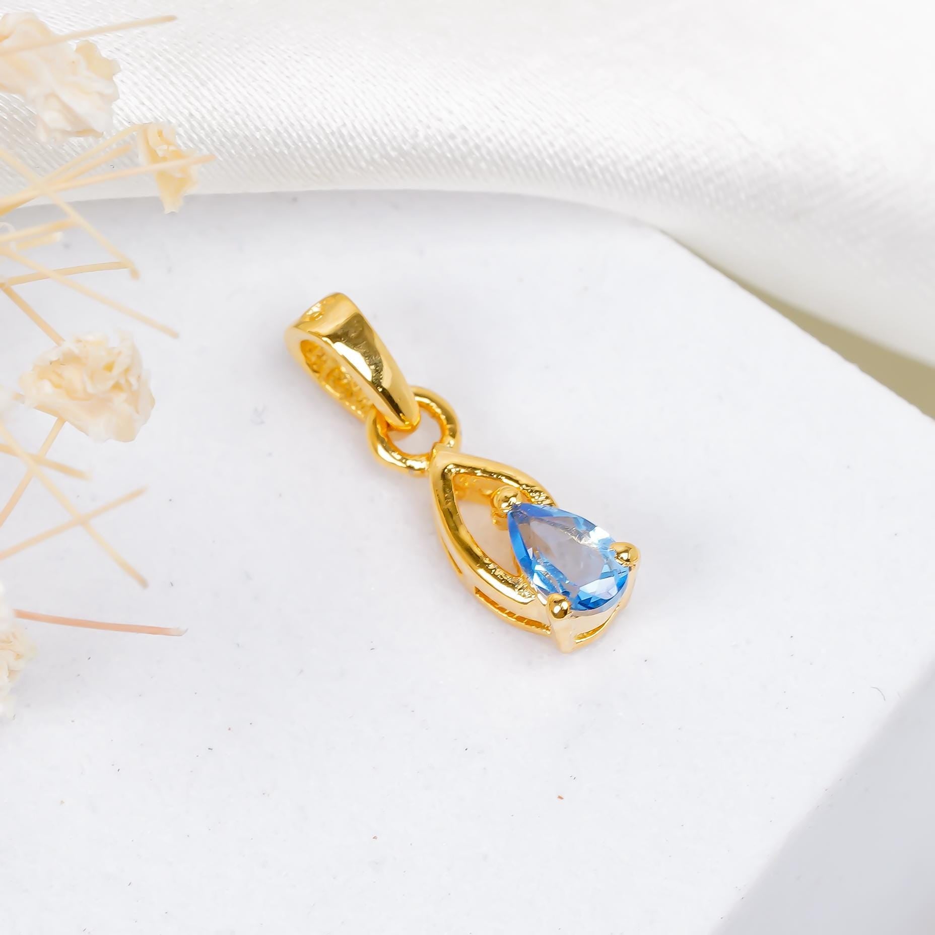 Pear Swiss Blue Topaz Pendant: 925 Sterling Silver, Handmade