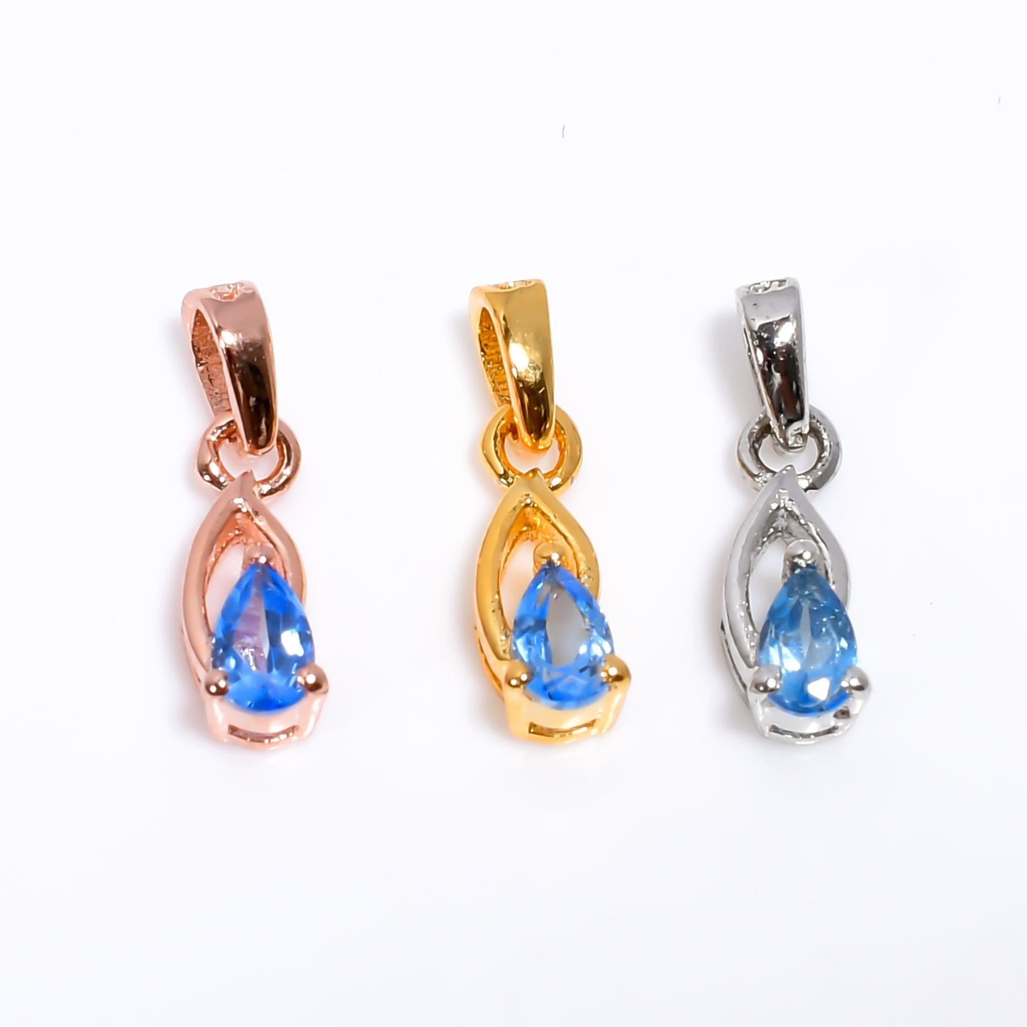 Pear Swiss Blue Topaz Pendant: 925 Sterling Silver, Handmade
