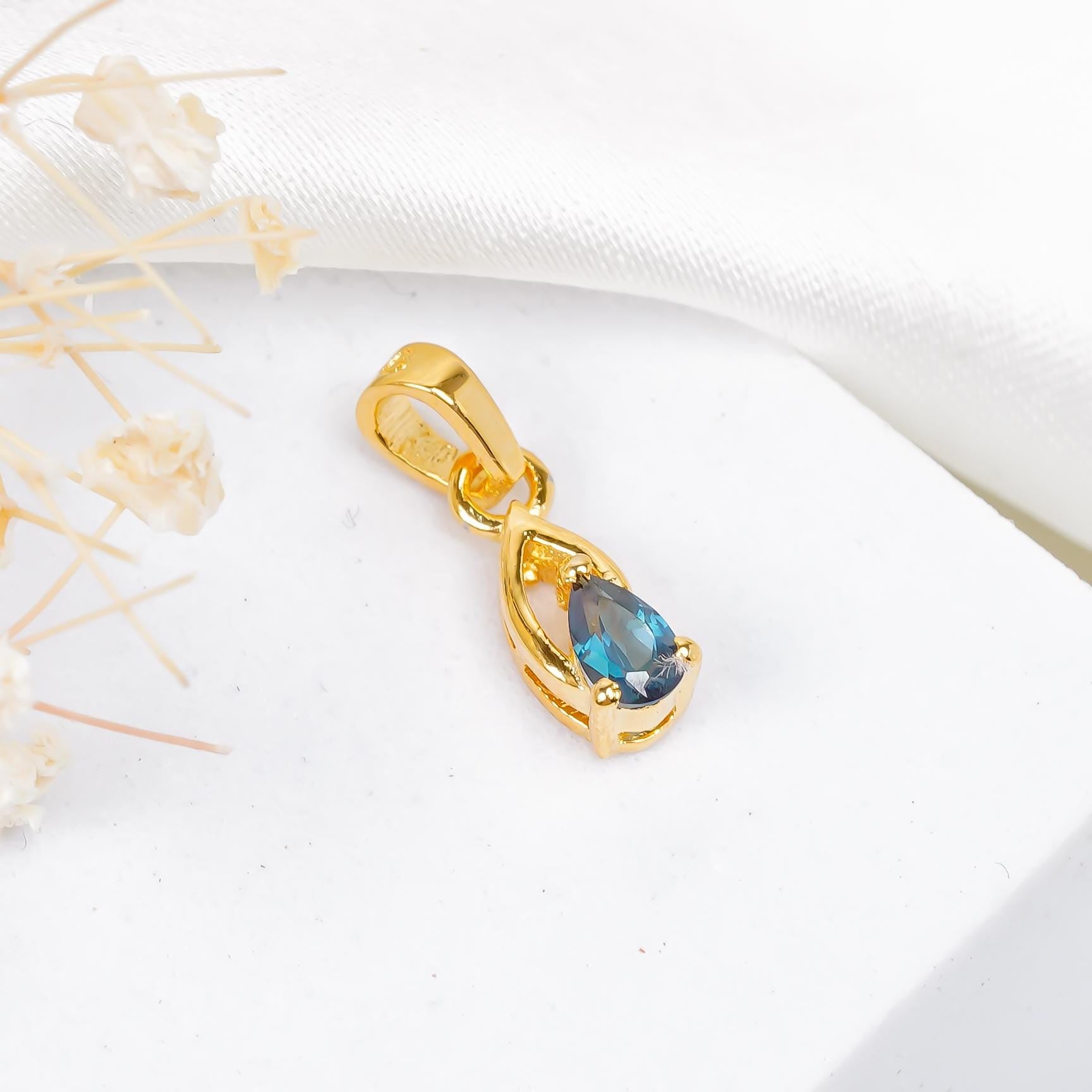 London Blue Topaz 925 Silver Pear Pendant - December Birthstone