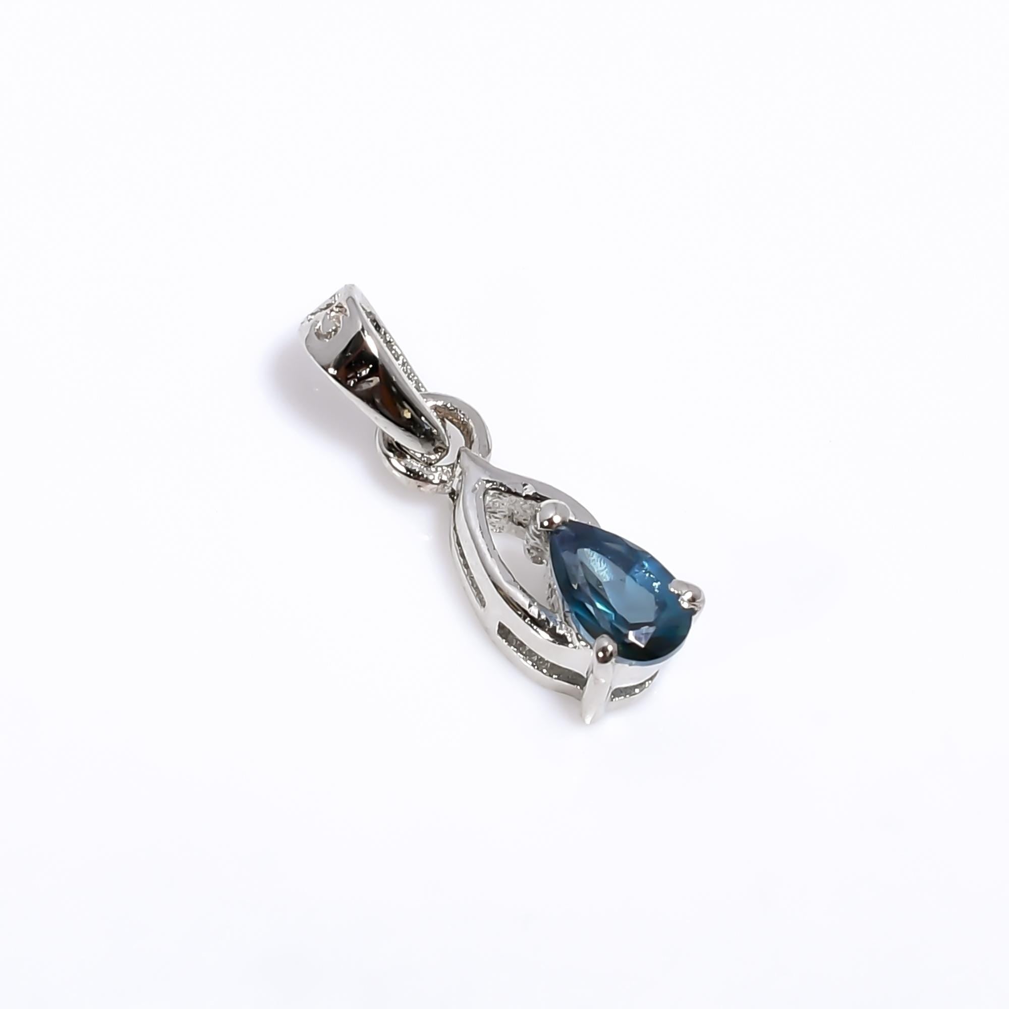 London Blue Topaz 925 Silver Pear Pendant - December Birthstone