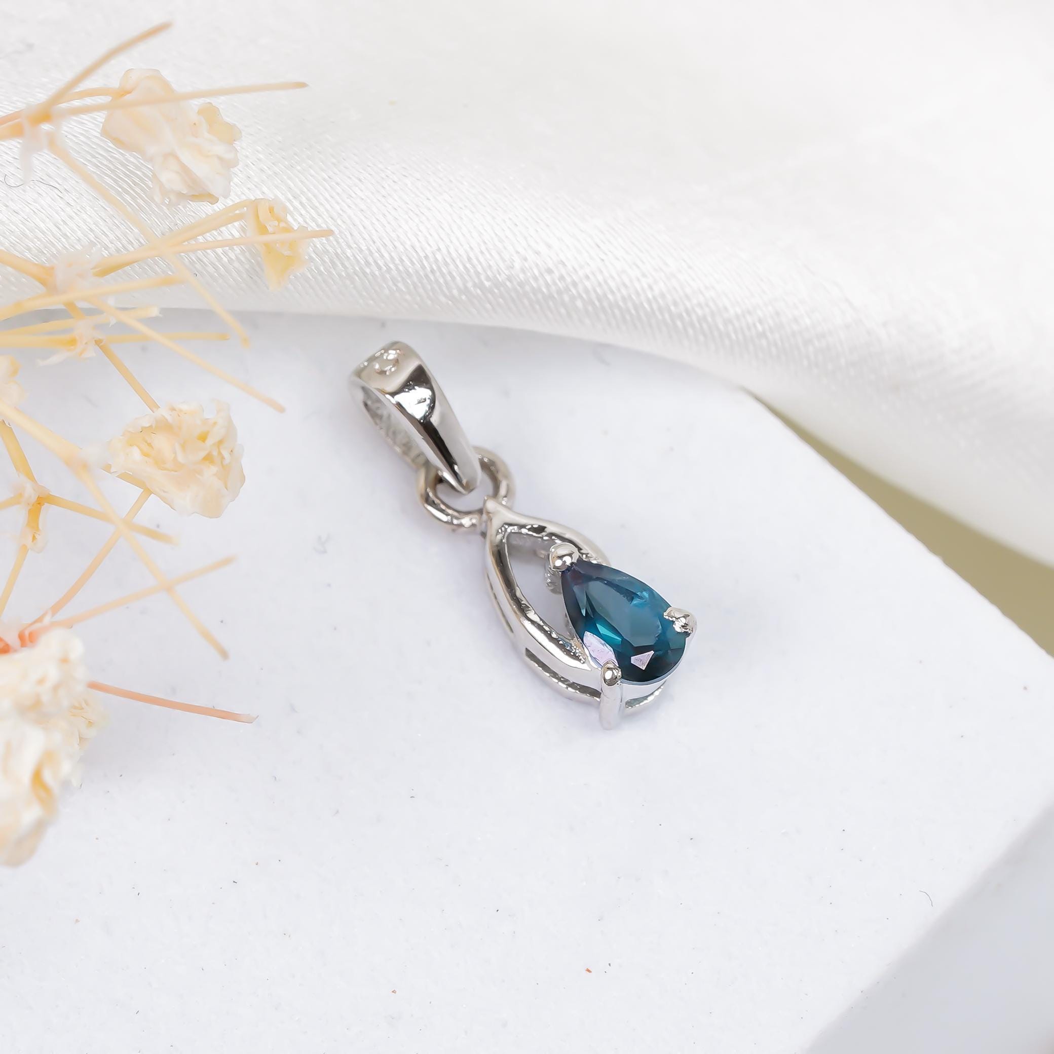 London Blue Topaz 925 Silver Pear Pendant - December Birthstone