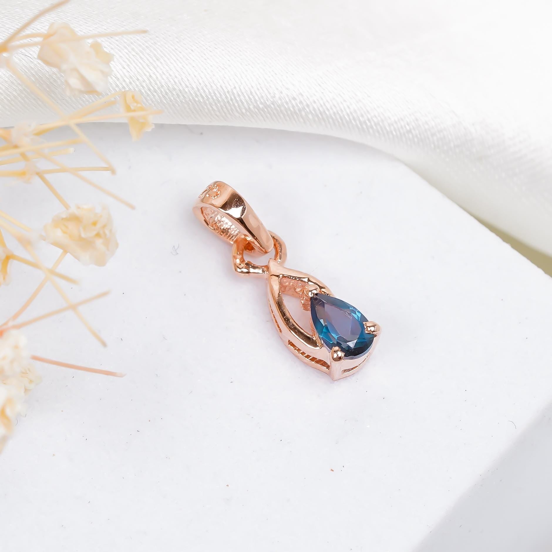 London Blue Topaz 925 Silver Pear Pendant - December Birthstone