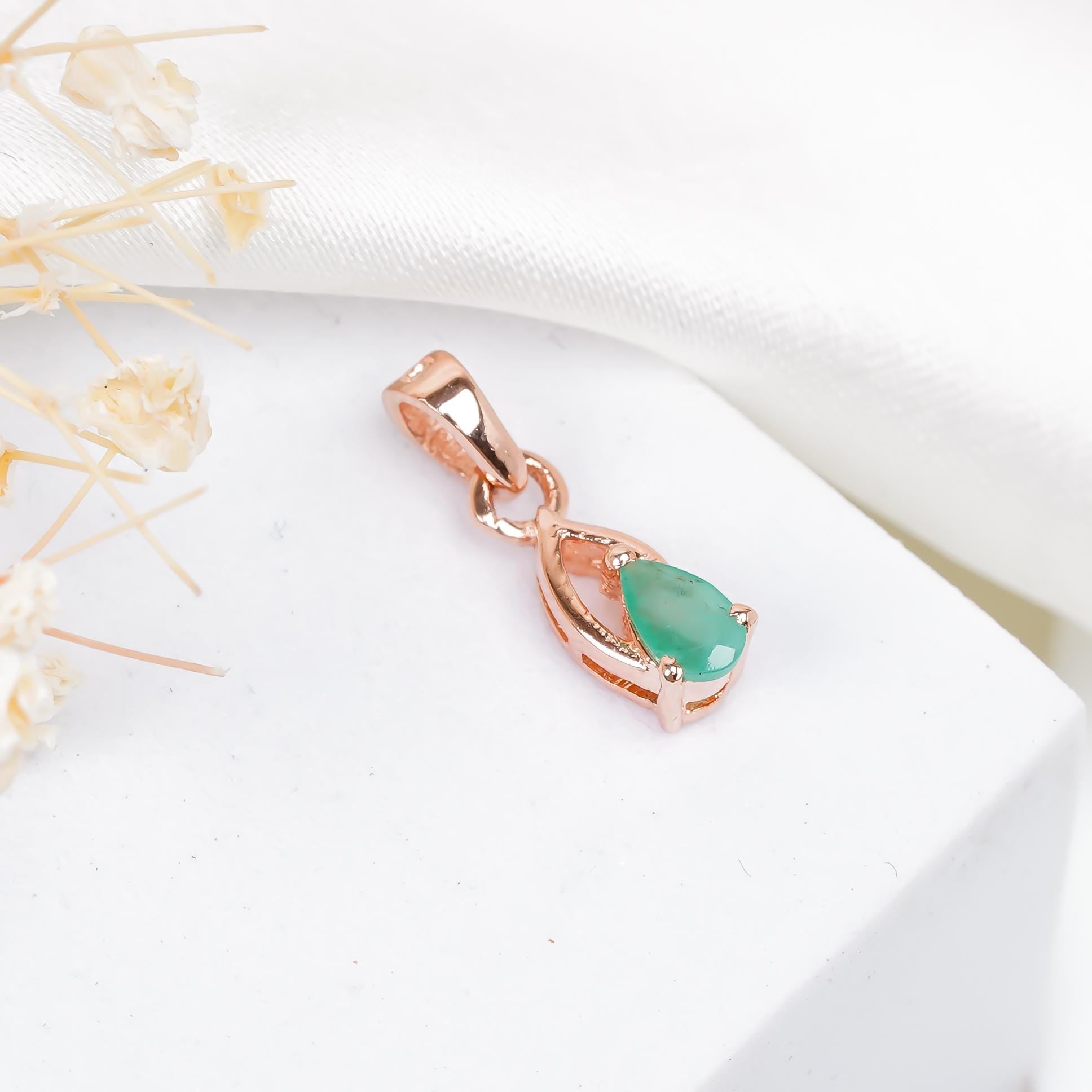 Emerald Pendant: 925 Silver Boho Style Jewelry, Pear Cut Gemstone