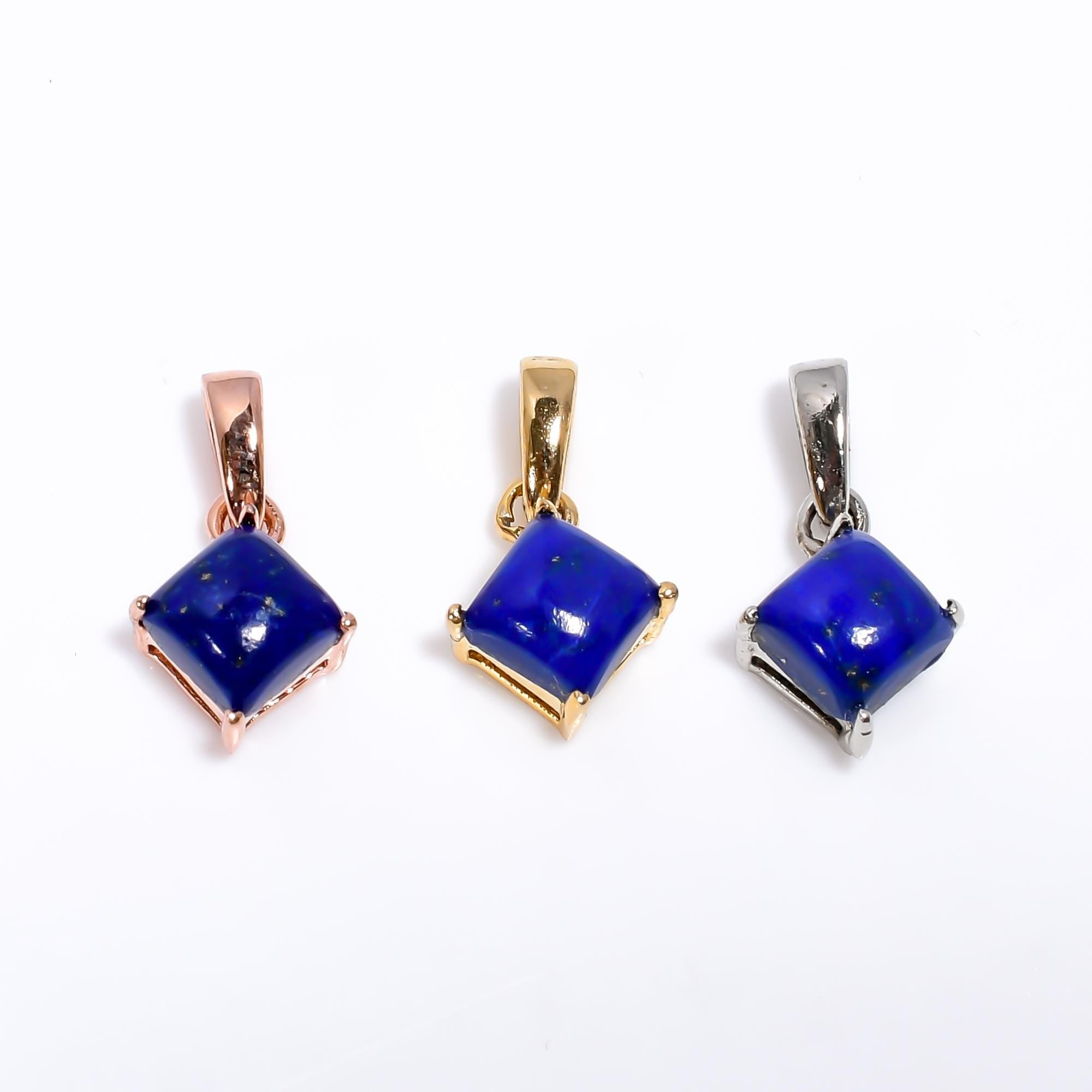 Square Lapis Lazuli Pendant: 925 Sterling Silver, Birthstone Jewelry