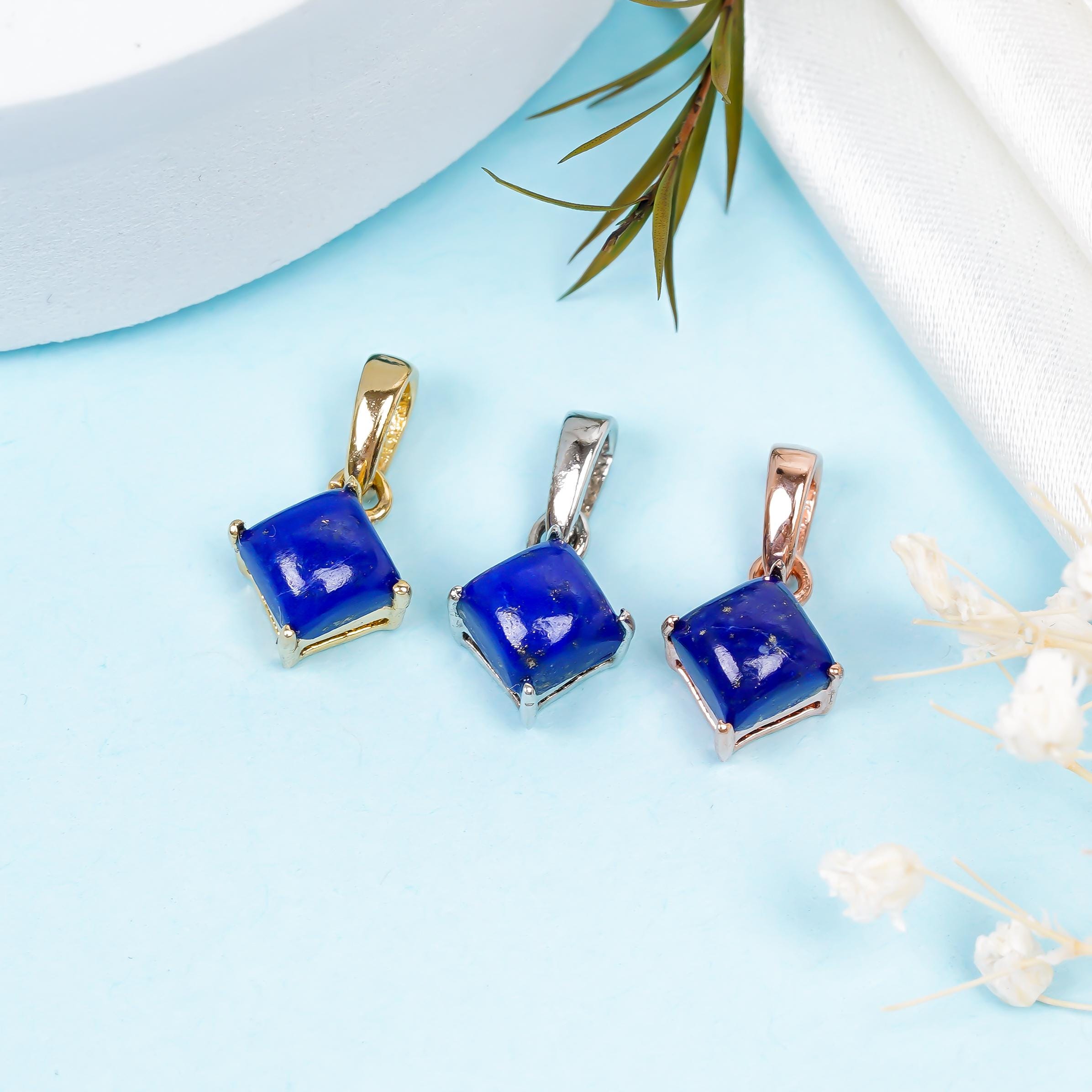Square Lapis Lazuli Pendant: 925 Sterling Silver, Birthstone Jewelry