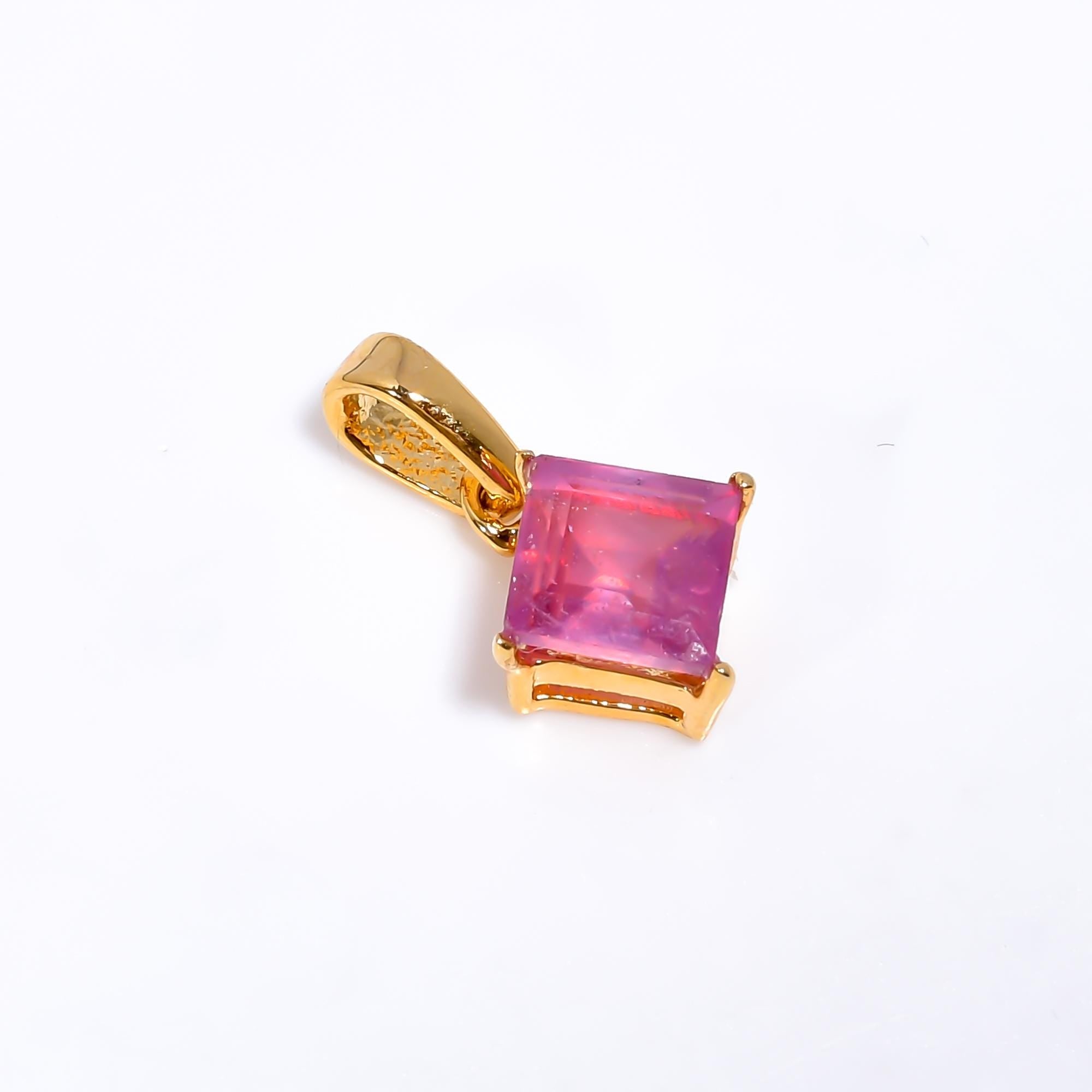 Natural Ruby Pendant: Vintage 925 Sterling Silver, 6mm Square