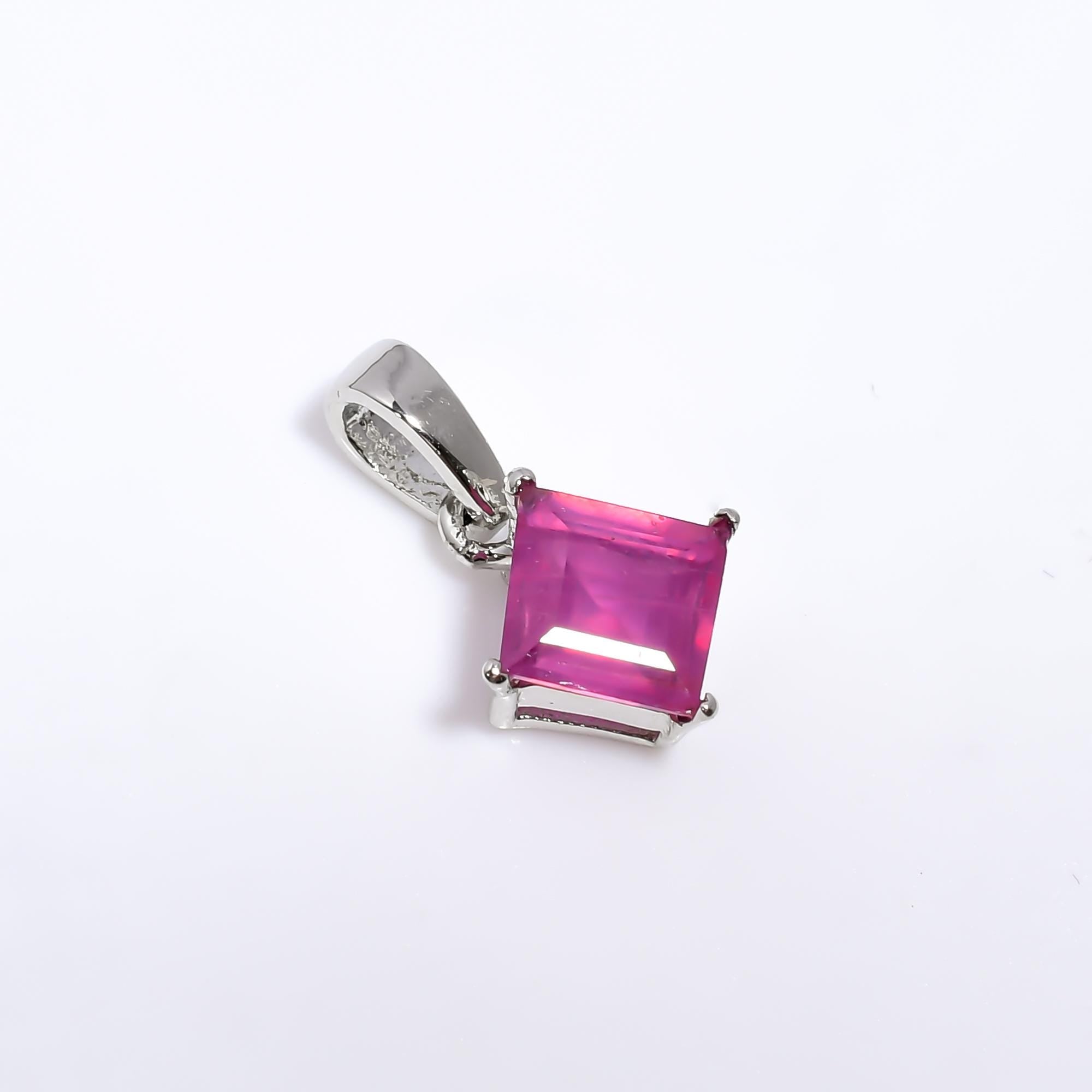 Natural Ruby Pendant: Vintage 925 Sterling Silver, 6mm Square