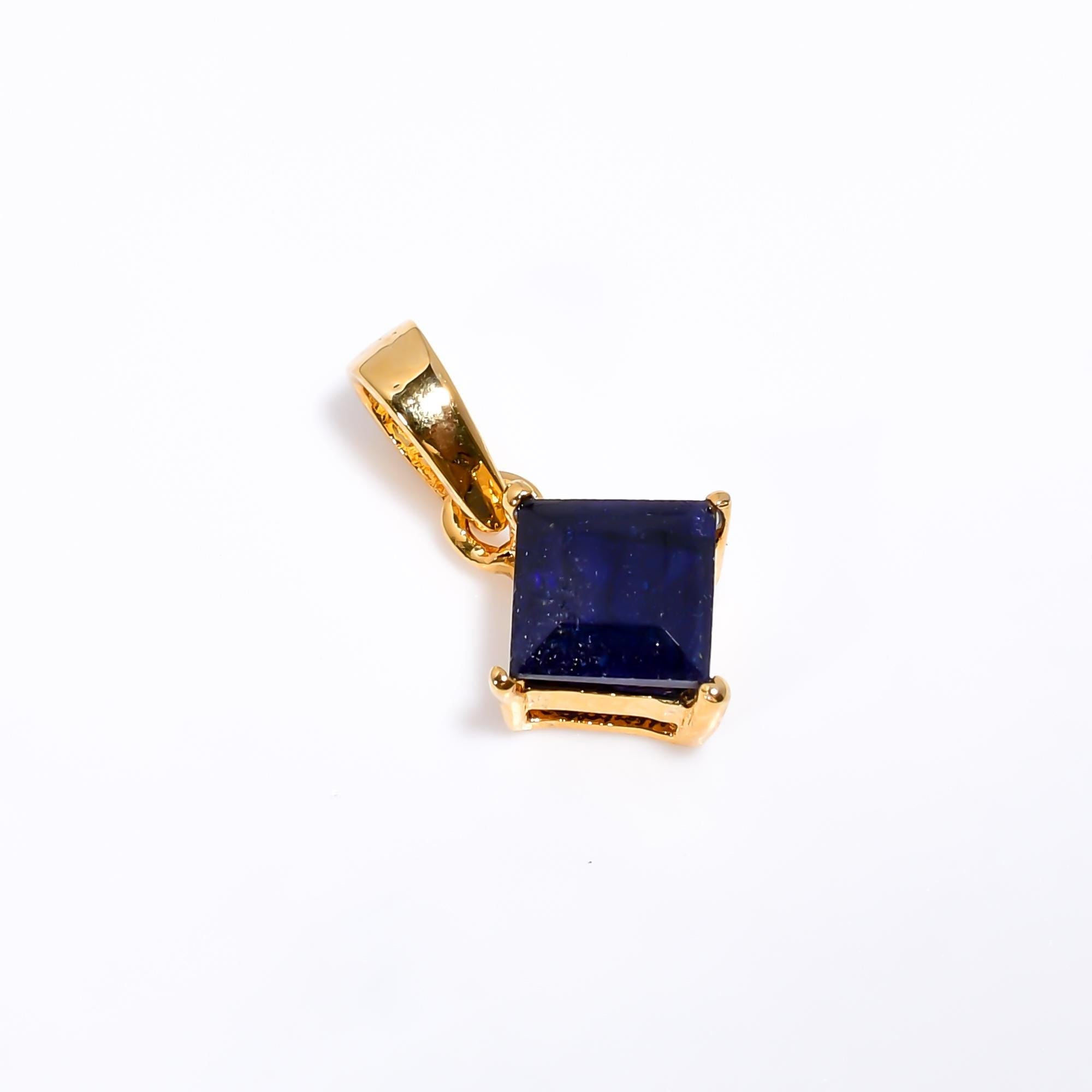 Blue Sapphire Pendant: Square Gemstone, 925 Sterling Silver, Handmade Jewelry
