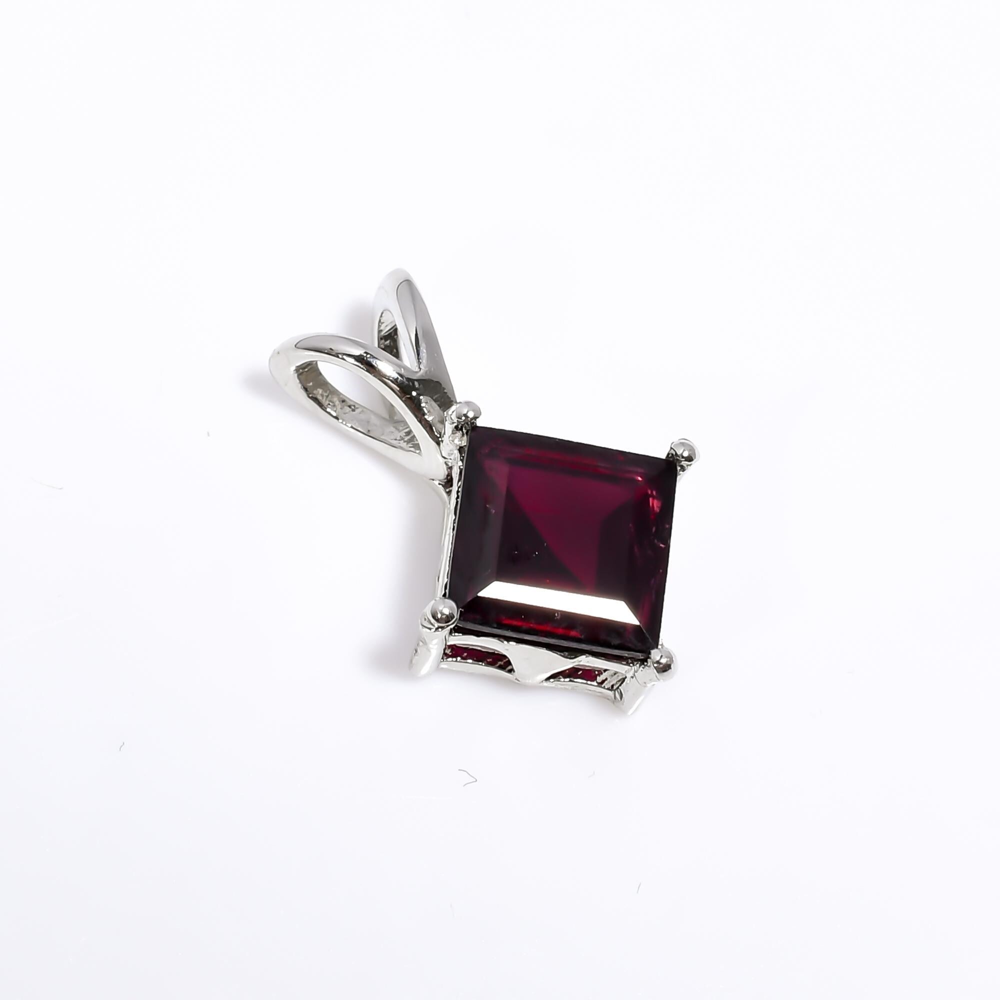 Rhodolite Garnet Pendant: 925 Sterling Silver, 8mm Square Bohemian Jewelry