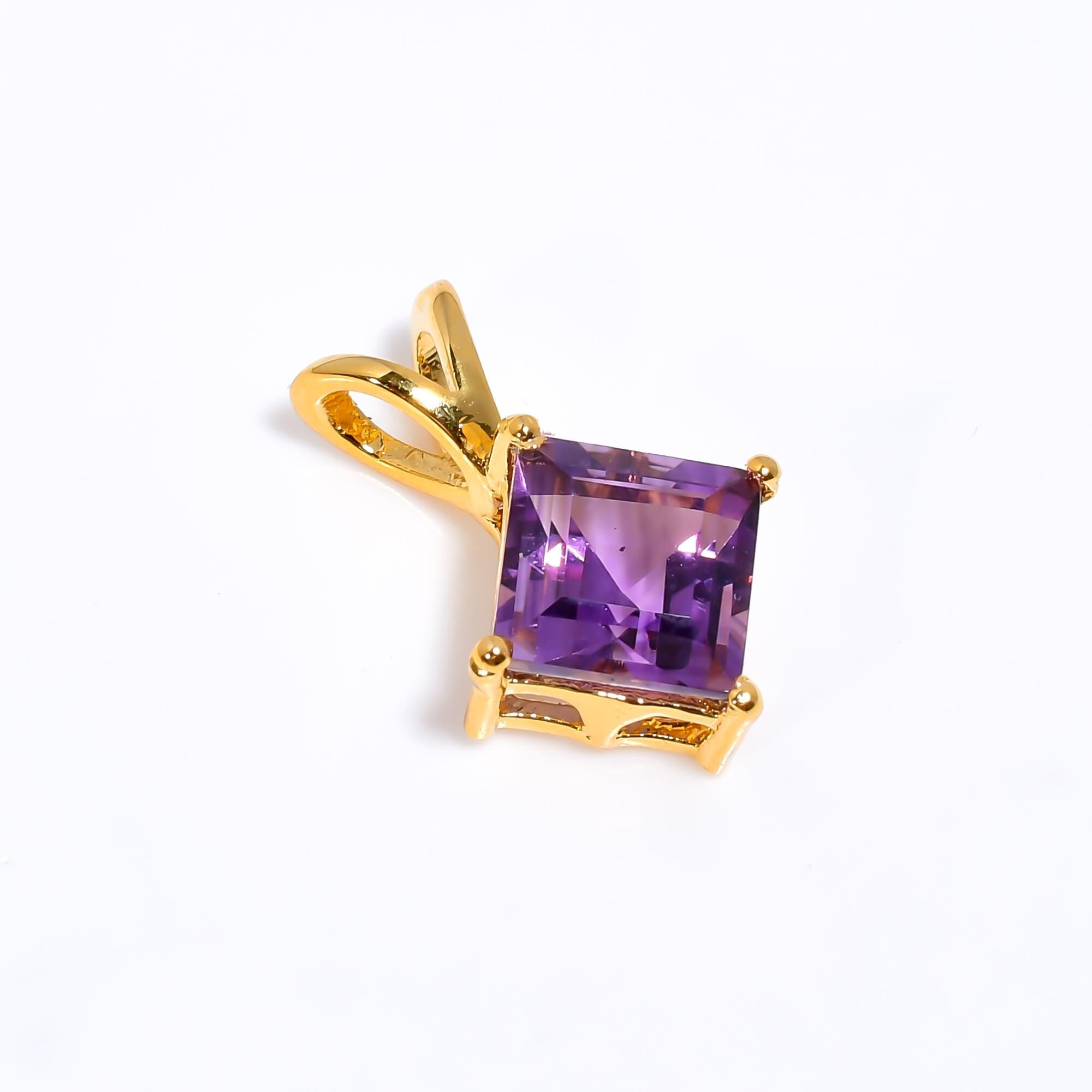 Square Amethyst Pendant: 925 Silver Birthstone Jewelry, 8mm Cut Stone