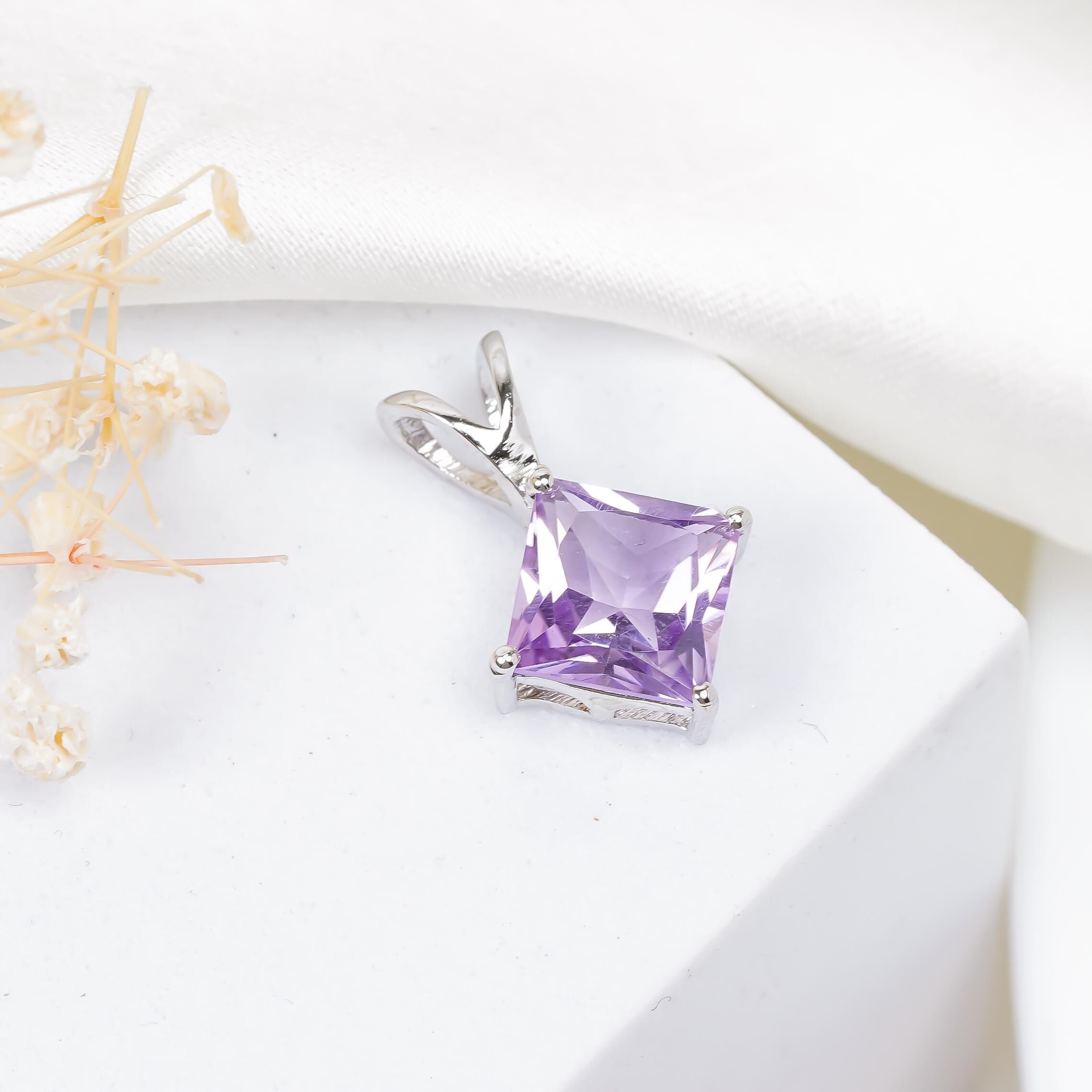 Dainty Pink Amethyst 925 Silver Pendant: February Birthstone