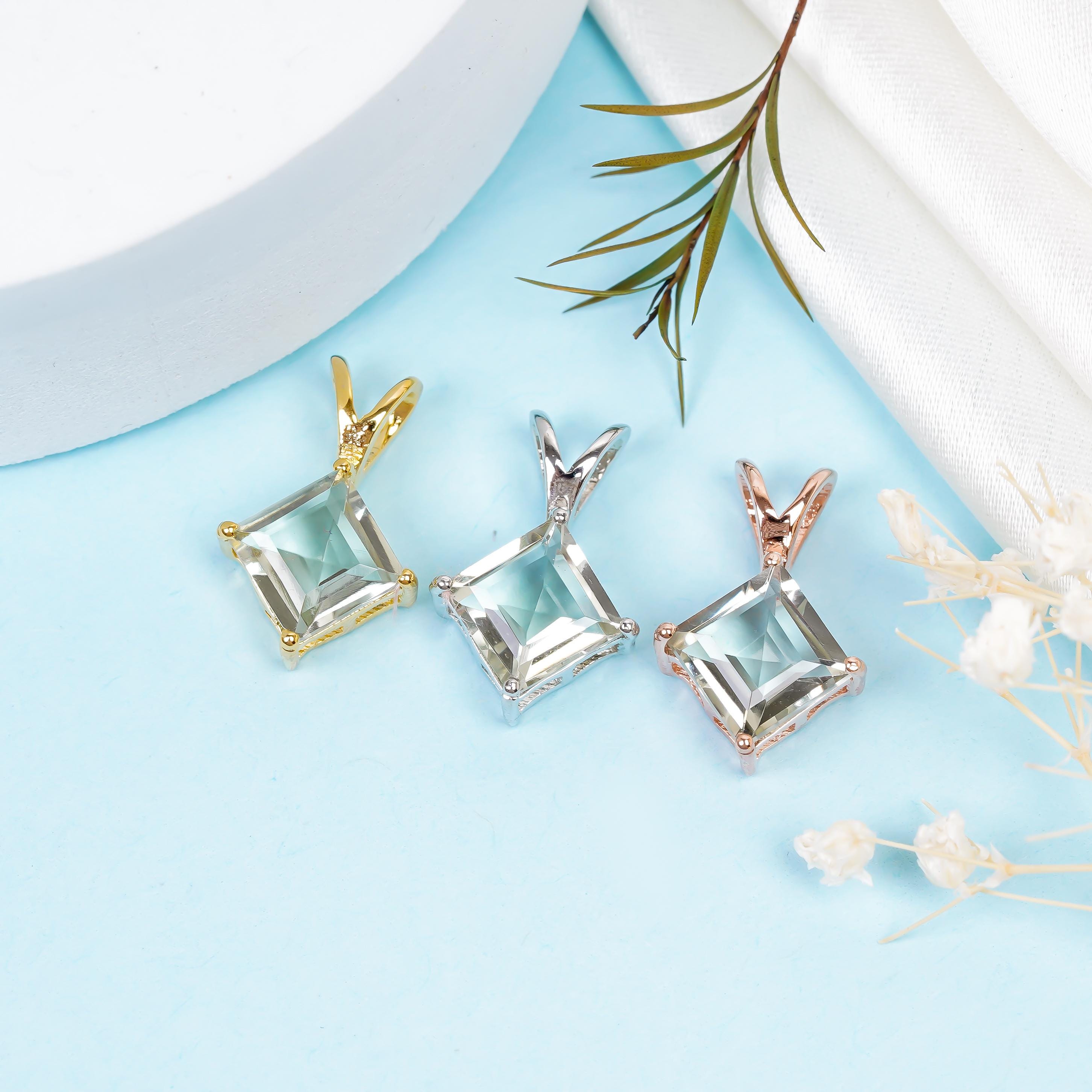 Green Amethyst Pendant: Bohemian Sterling Silver Jewelry, Handmade