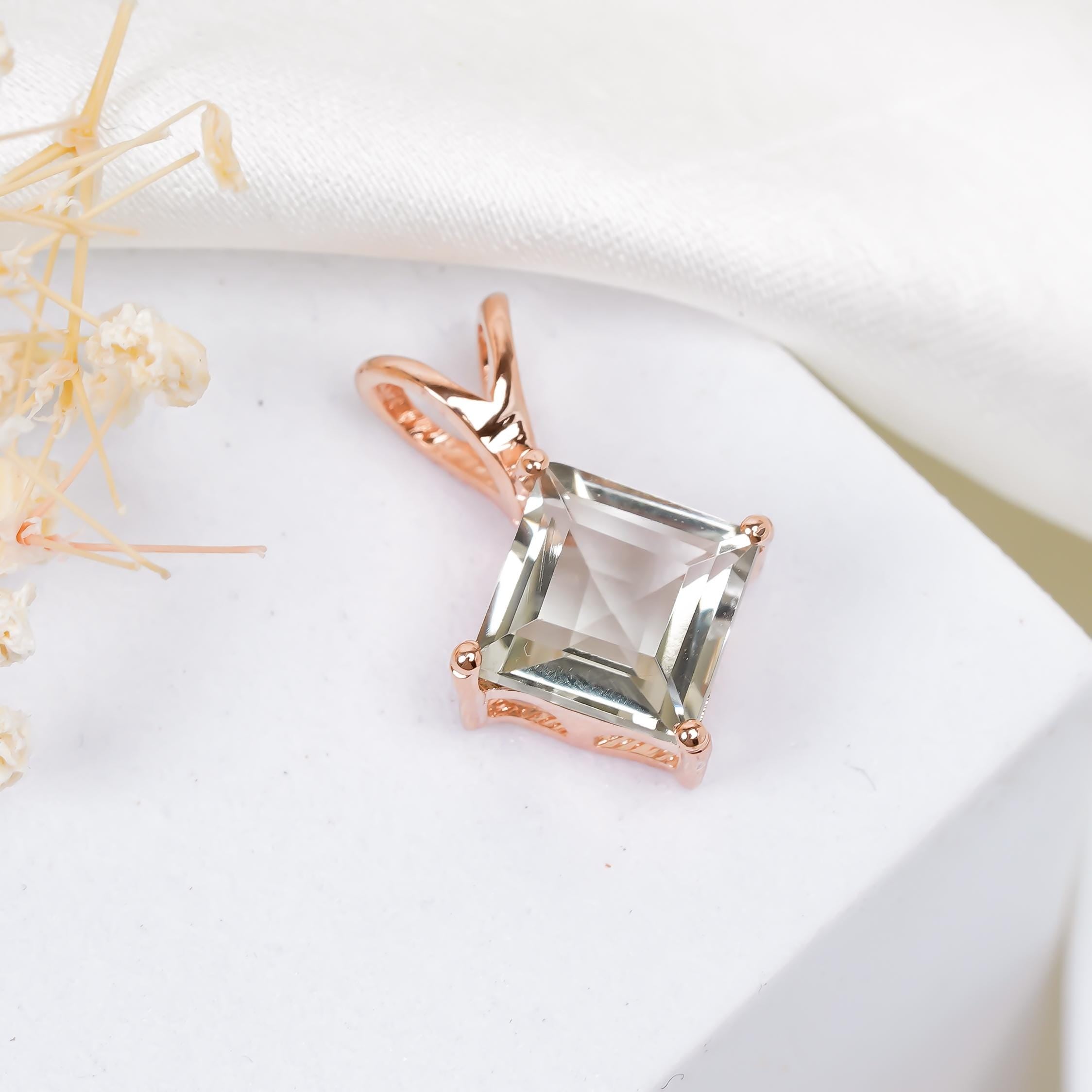 Green Amethyst Pendant: Bohemian Sterling Silver Jewelry, Handmade
