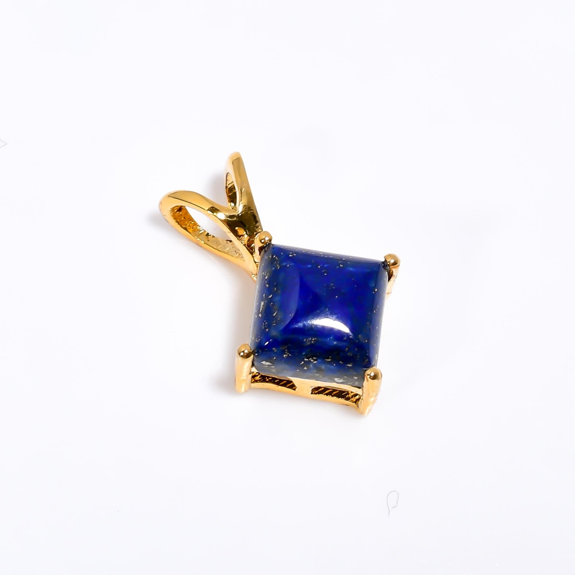 Lapis Lazuli Pendant: 925 Sterling Silver, 8mm Square Stone