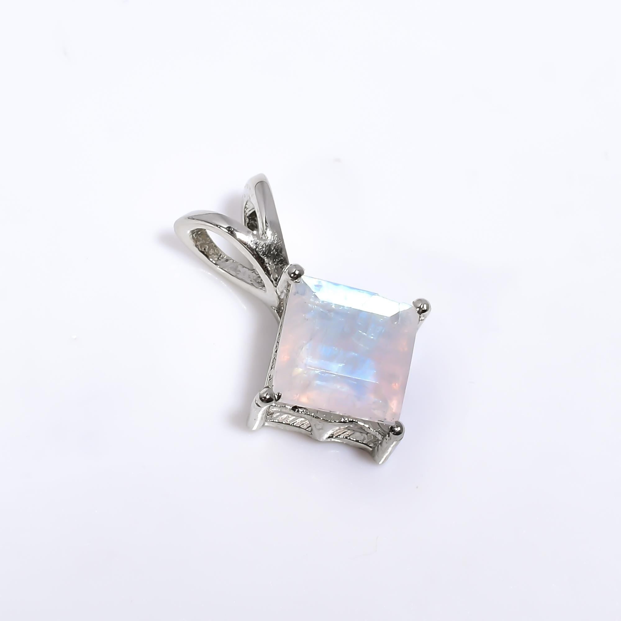 Handmade Square Moonstone Pendant: 925 Sterling Silver Boho Jewelry