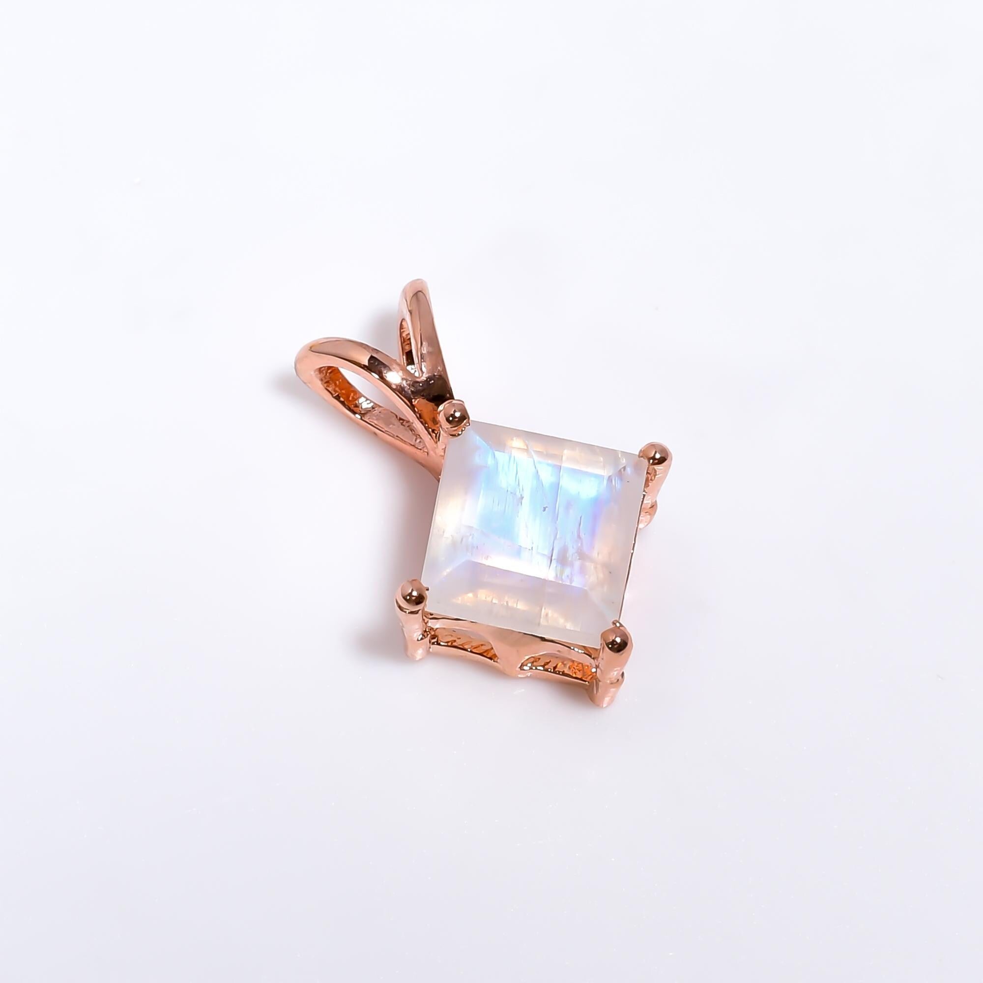 Handmade Square Moonstone Pendant: 925 Sterling Silver Boho Jewelry