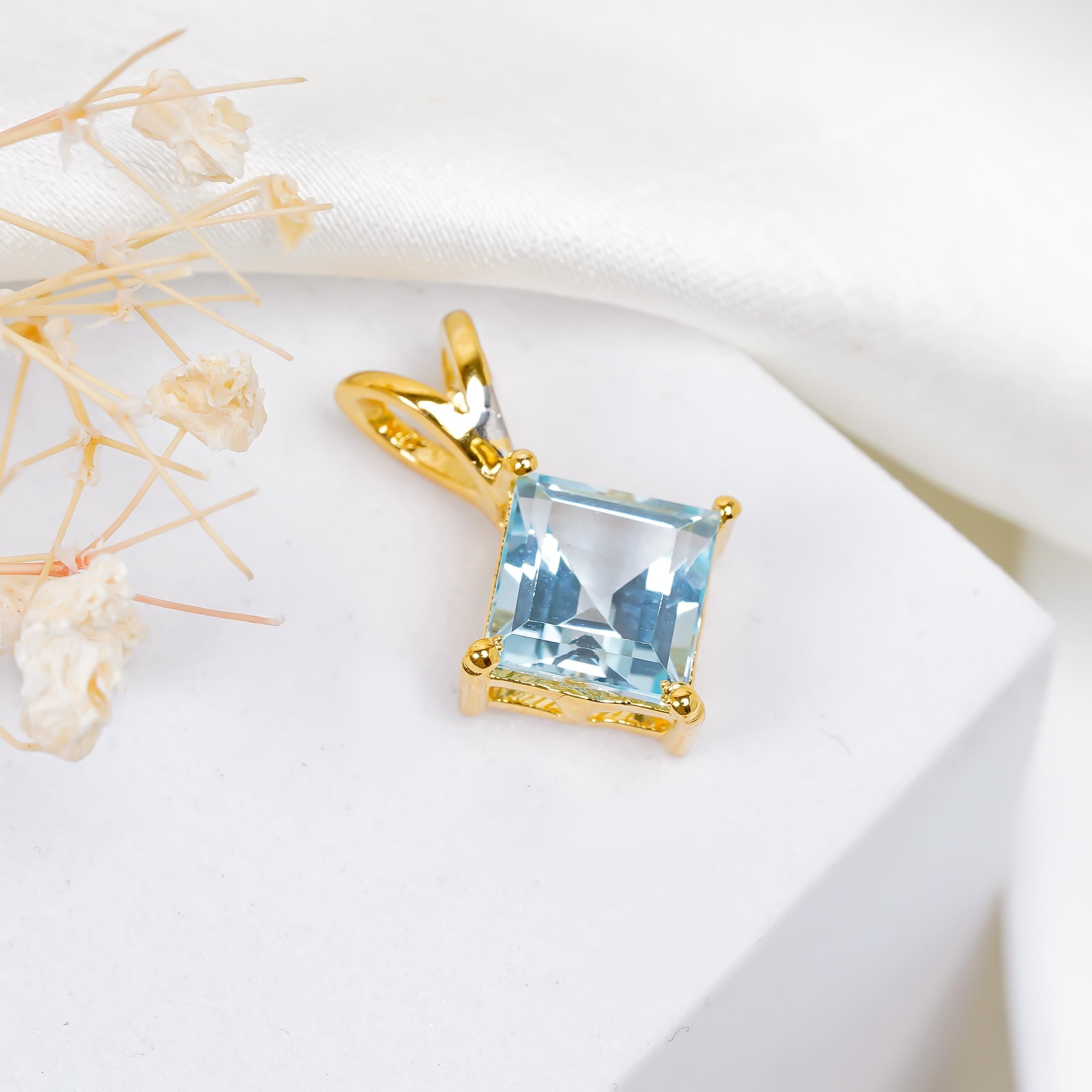 Sky Blue Topaz Pendant: Handmade 925 Sterling Silver, Bohemian Jewelry