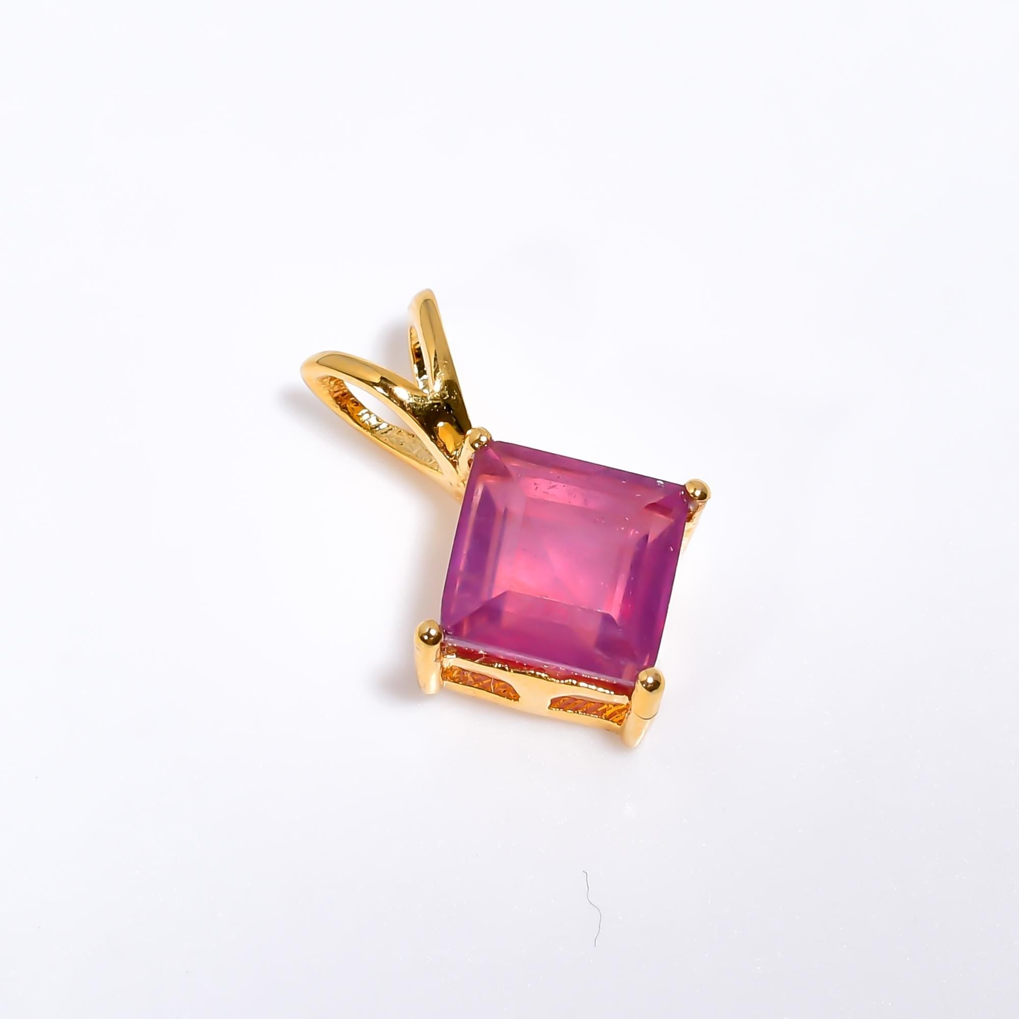 Faceted Ruby 925 Sterling Silver Pendant: Handmade Square Gemstone