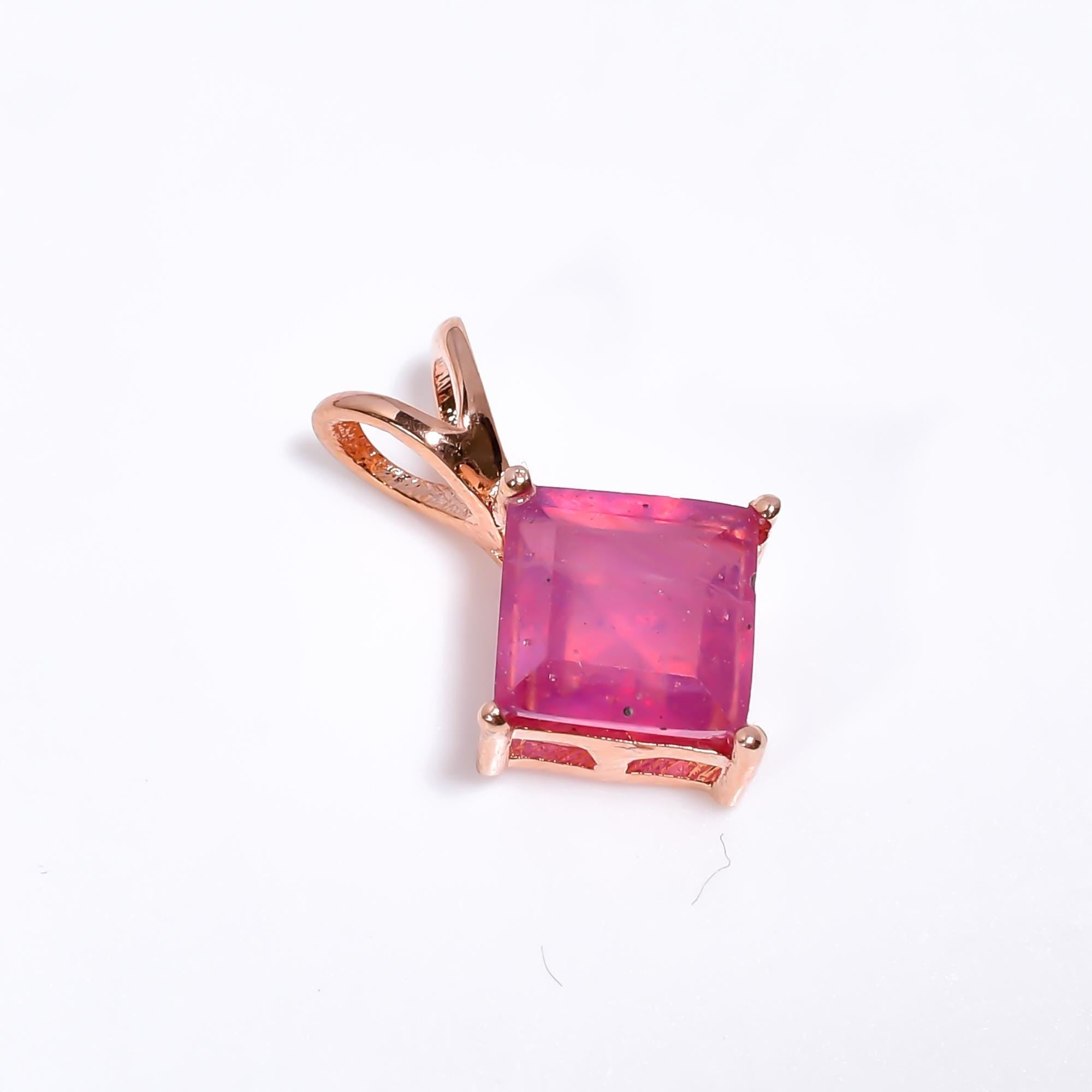 Faceted Ruby 925 Sterling Silver Pendant: Handmade Square Gemstone