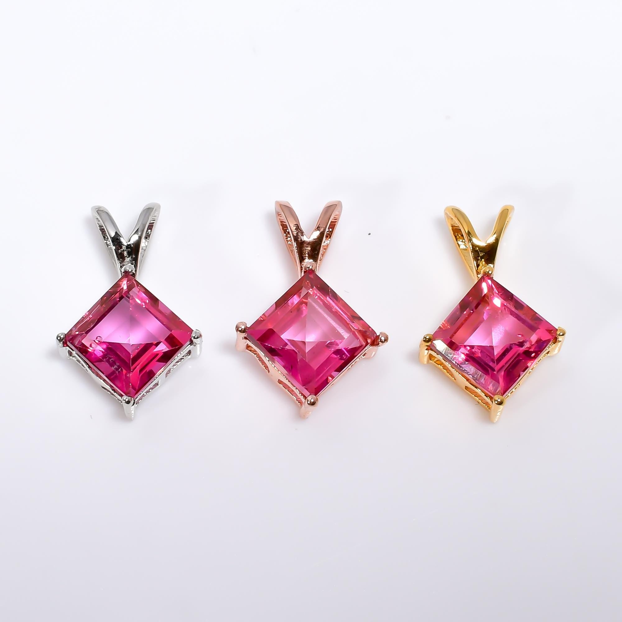 Handmade Pink Topaz Pendant: Square Faceted 925 Silver Jewelry