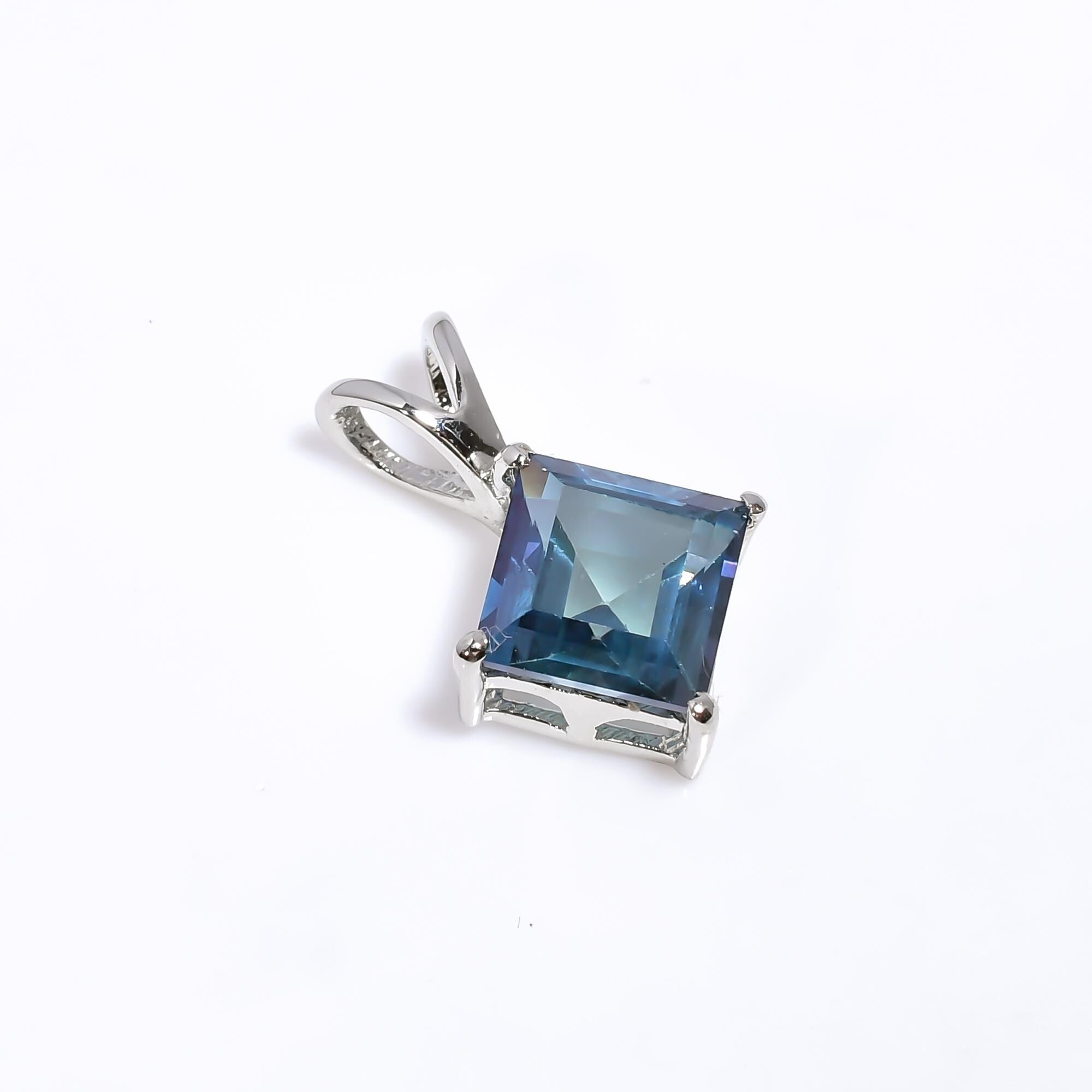 London Blue Topaz Pendant: 925 Solid Yellow Gold, December Birthstone