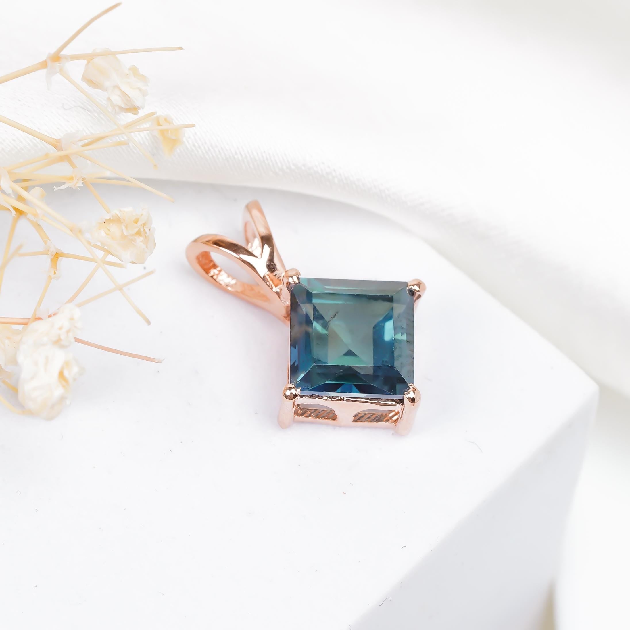 London Blue Topaz Pendant: 925 Solid Yellow Gold, December Birthstone