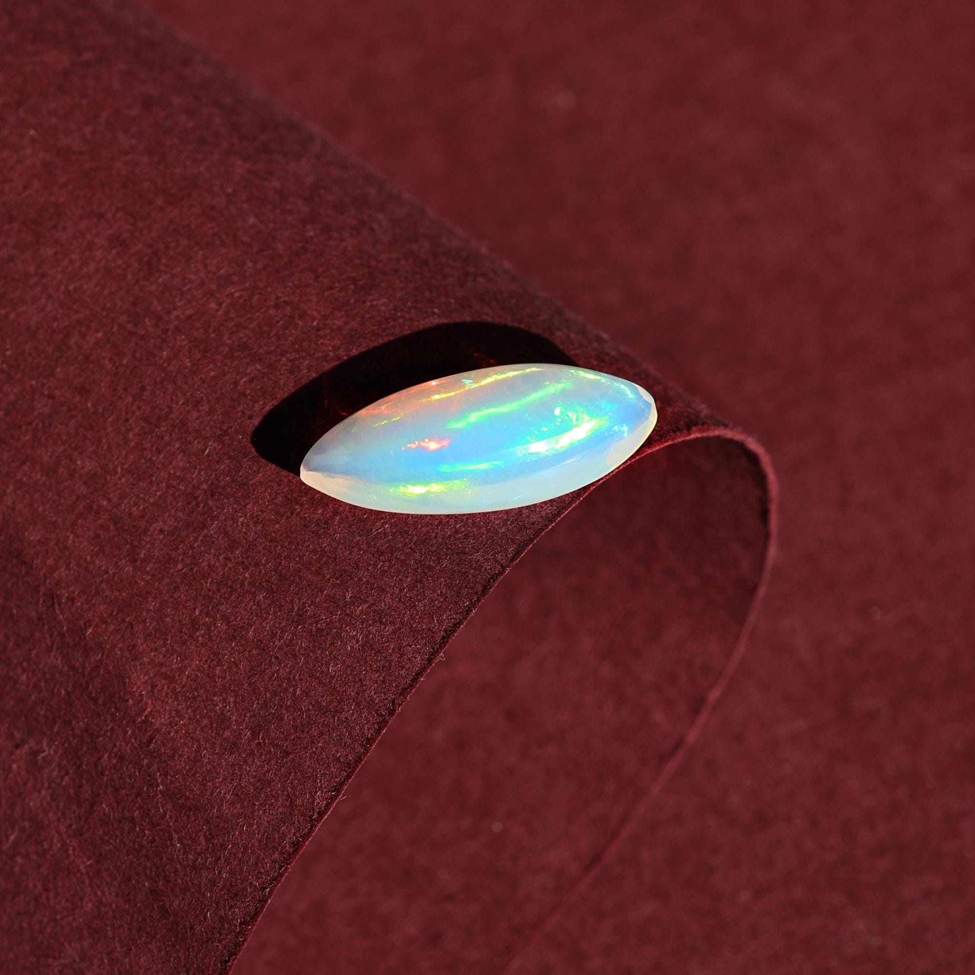 2.85 Carat White Ethiopian Fire Opal Gemstone: Marquise Cabochon Stone Making Jewelry